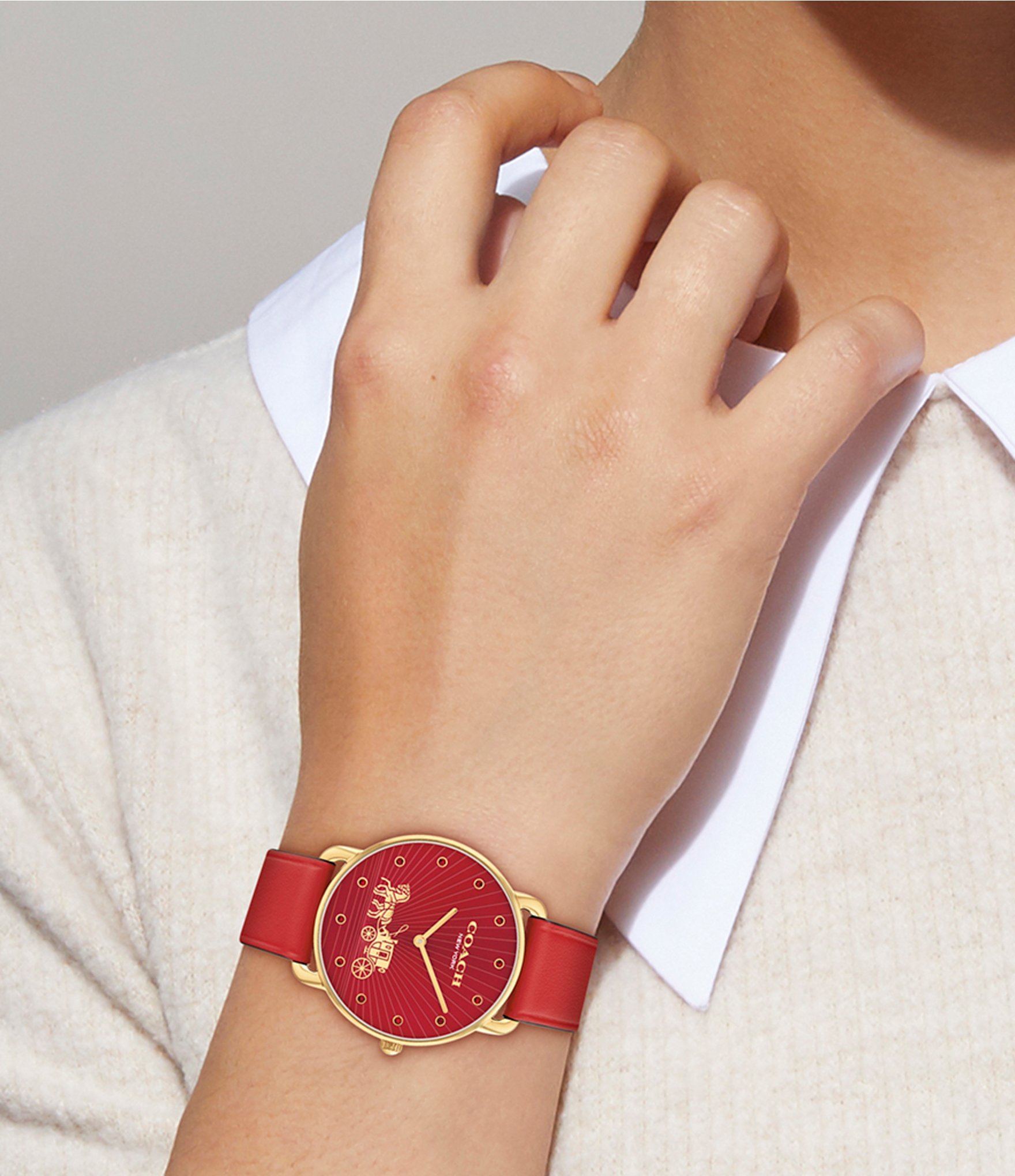 Đồng hồ đeo tay Coach Womens Elliot Red Leather Strap Watch 14504615 1