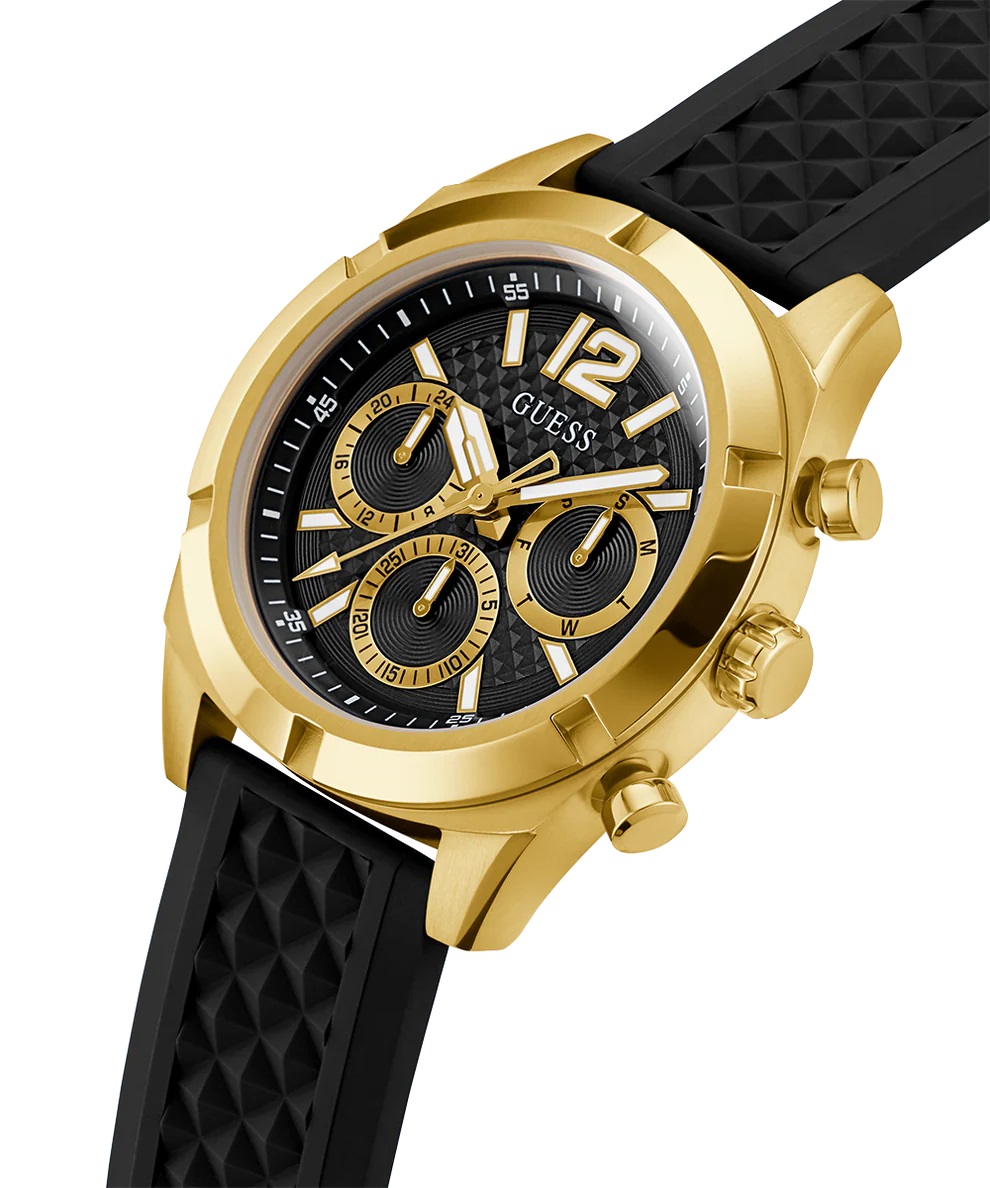 Đồng hồ đeo tay Nam Guess Gold-Tone and Black Silicone Multifunction Watch GW0729G2 8