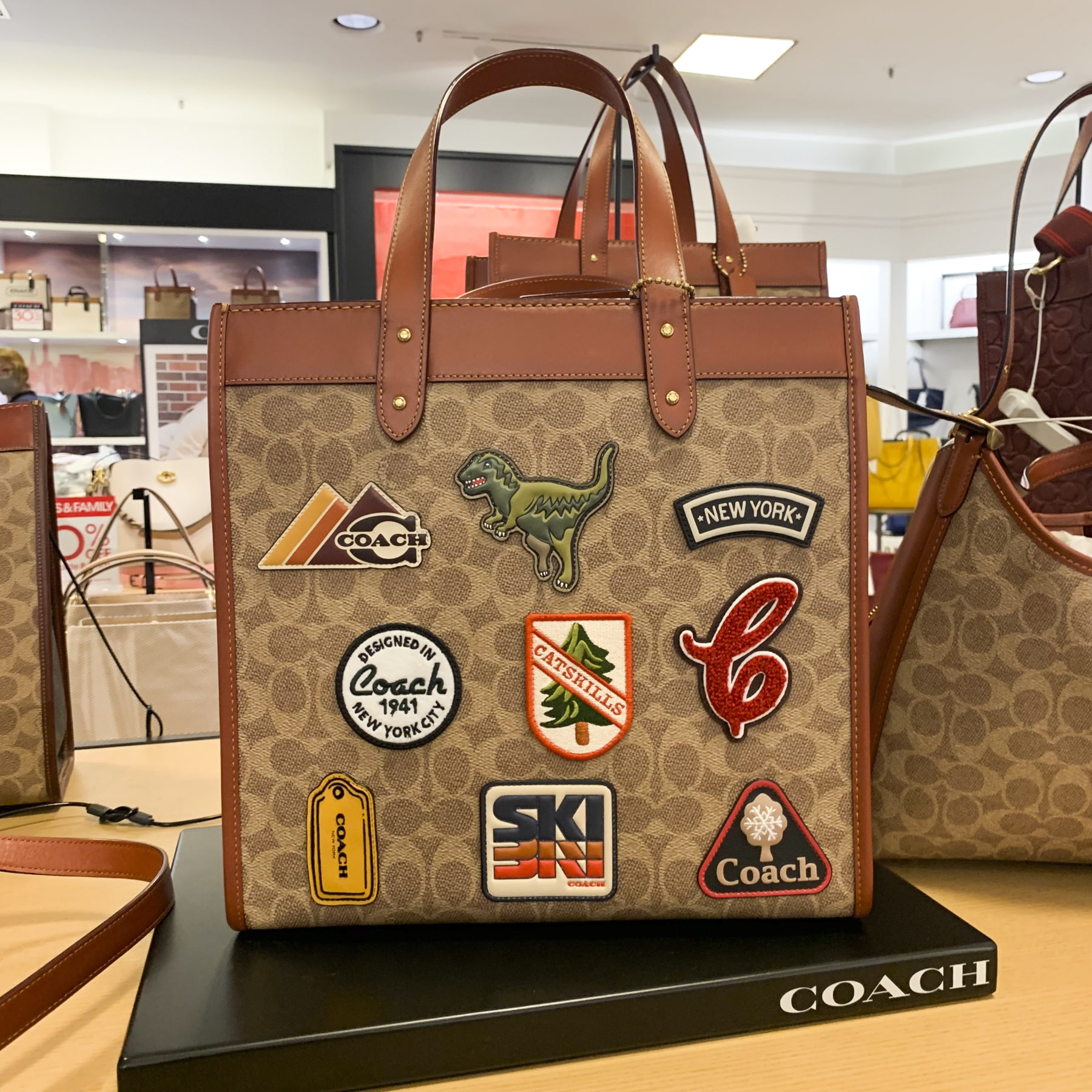 TÚI COACH FIELD TOTE IN SIGNATURE CANVAS WITH PATCHES 5