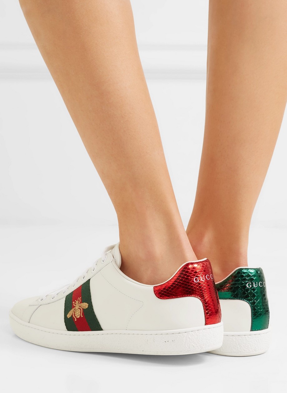 GIÀY SNEAKER GUCCI ACE EMBROIDERED SNEAKER WHITE LEATHER WITH BEE MÀU TRẮNG 2