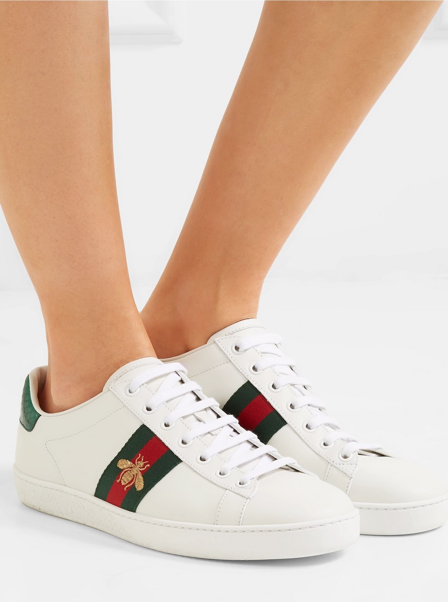 GIÀY SNEAKER GUCCI ACE EMBROIDERED SNEAKER WHITE LEATHER WITH BEE MÀU TRẮNG 11