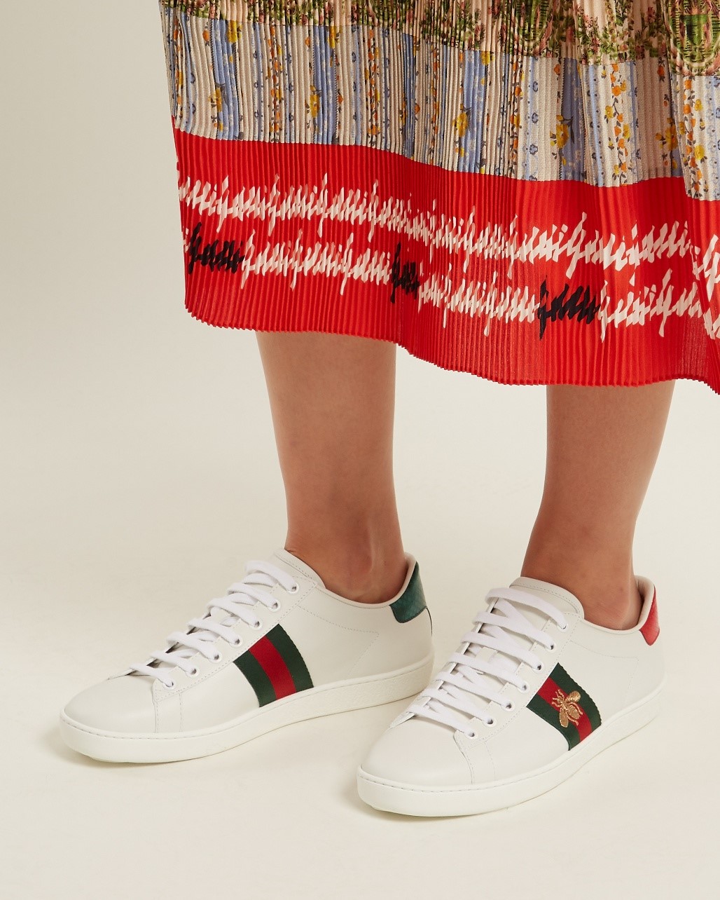 GIÀY SNEAKER GUCCI ACE EMBROIDERED SNEAKER WHITE LEATHER WITH BEE MÀU TRẮNG 21