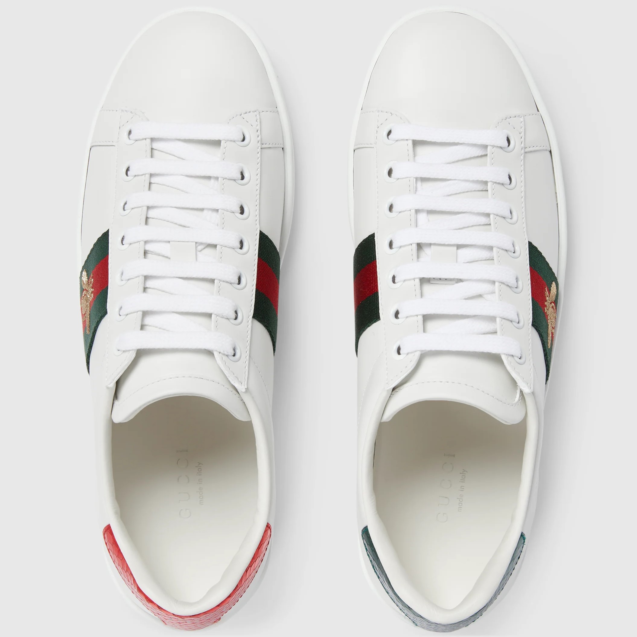 GIÀY SNEAKER GUCCI ACE EMBROIDERED SNEAKER WHITE LEATHER WITH BEE MÀU TRẮNG 23