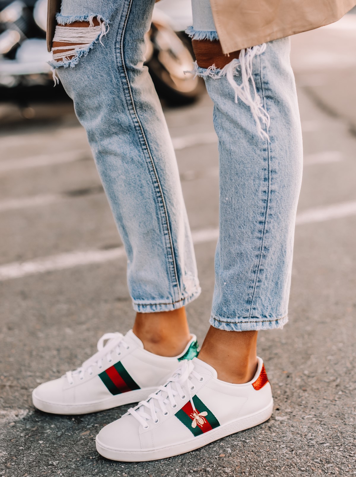 GIÀY SNEAKER GUCCI ACE EMBROIDERED SNEAKER WHITE LEATHER WITH BEE MÀU TRẮNG 26