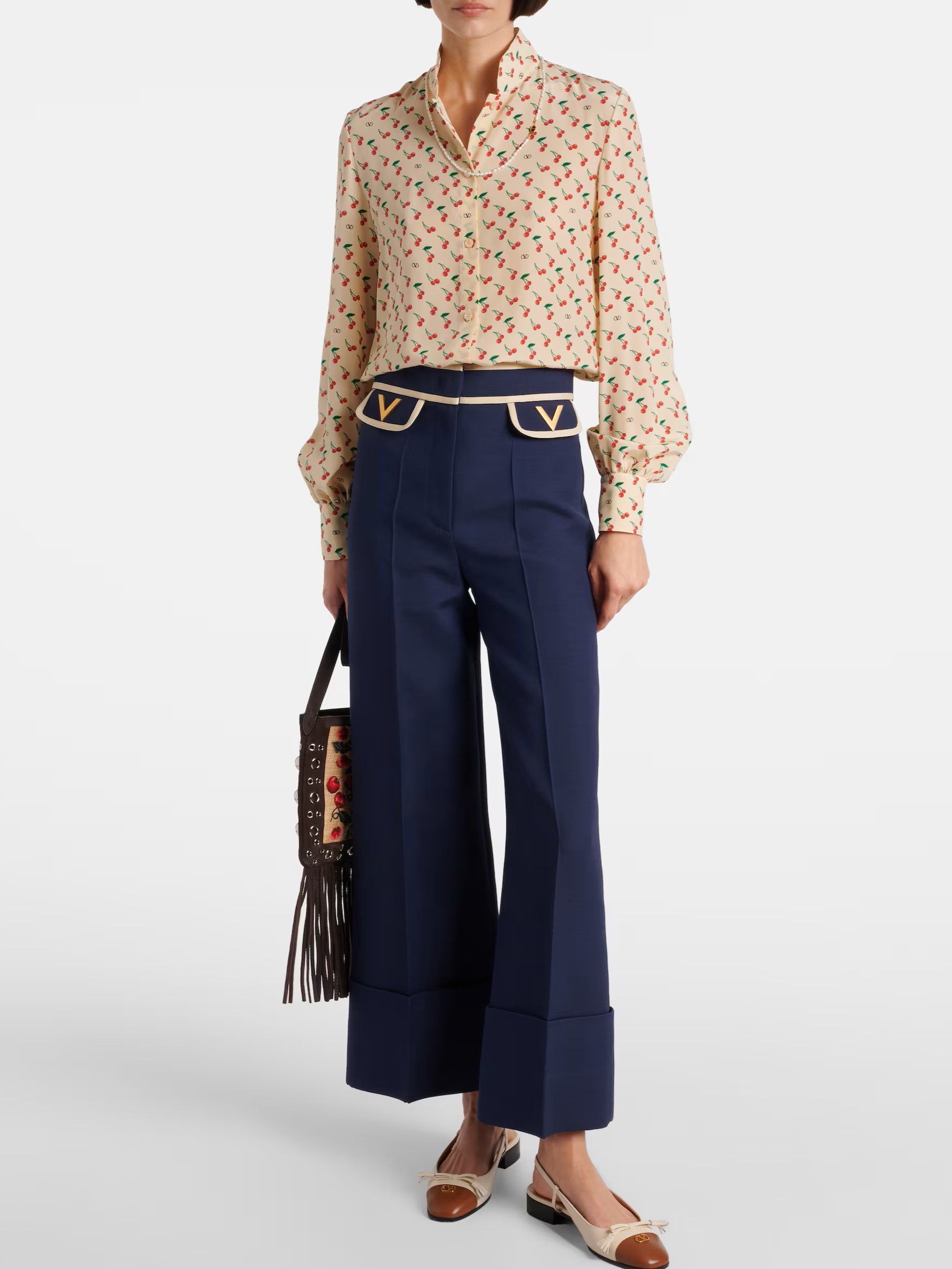Áo nữ Valentino Printed Silk Crepe De Chine Shirt 10