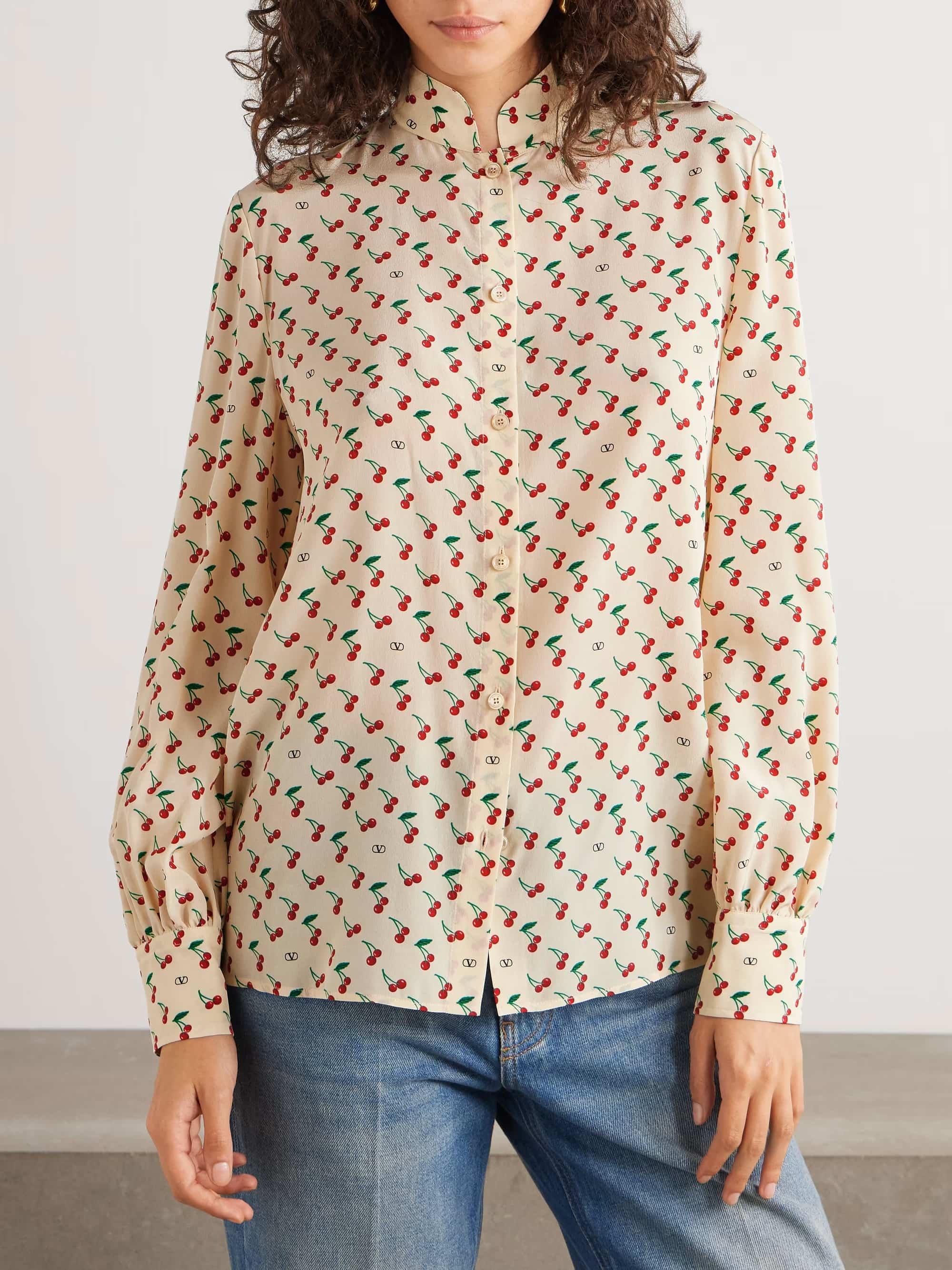 Áo nữ Valentino Printed Silk Crepe De Chine Shirt 12