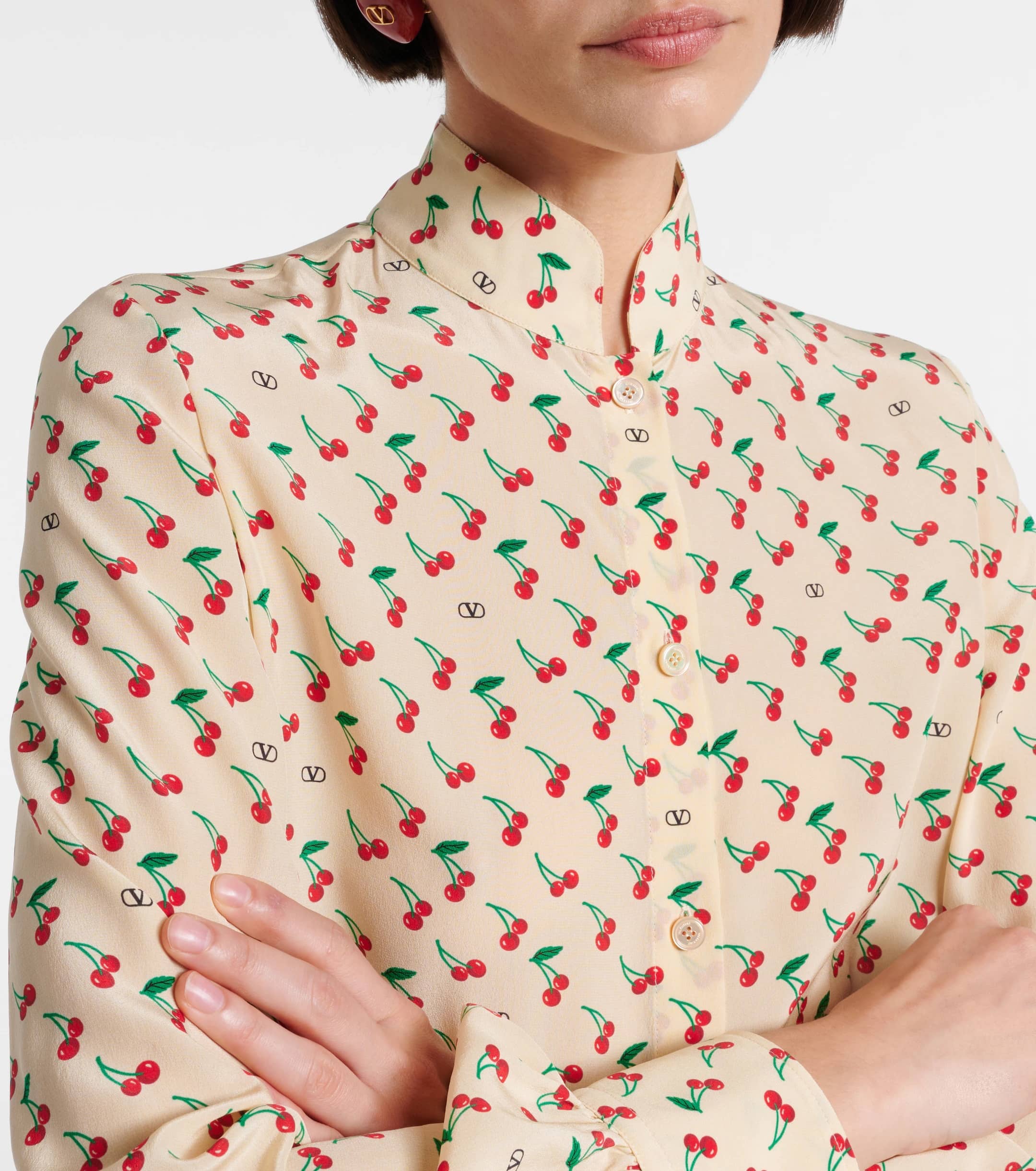 Áo nữ Valentino Printed Silk Crepe De Chine Shirt 14
