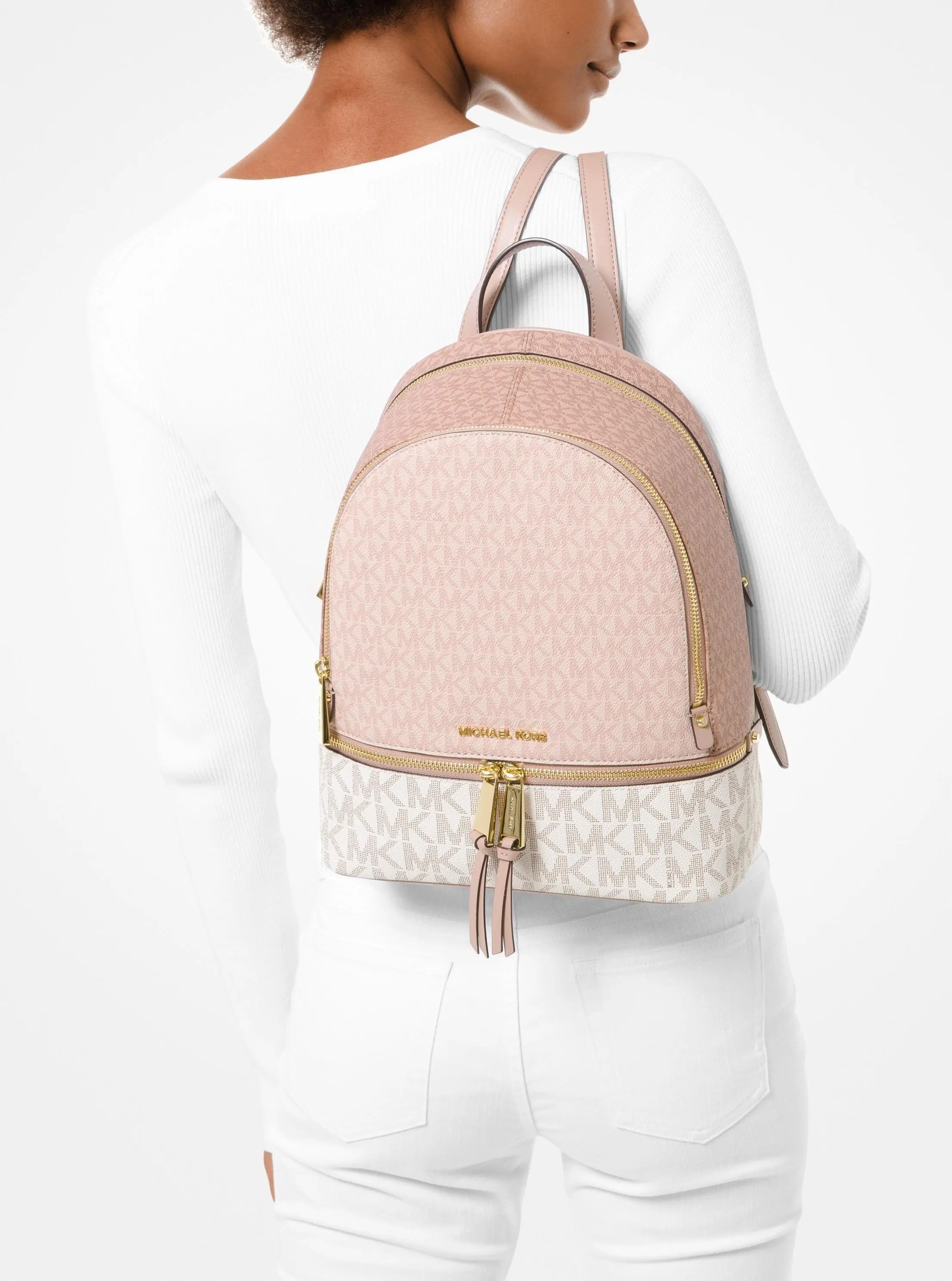 Ba lô Michael Kors Rhea Zip Medium Monogram Backpack Ballet Pink Mix 1