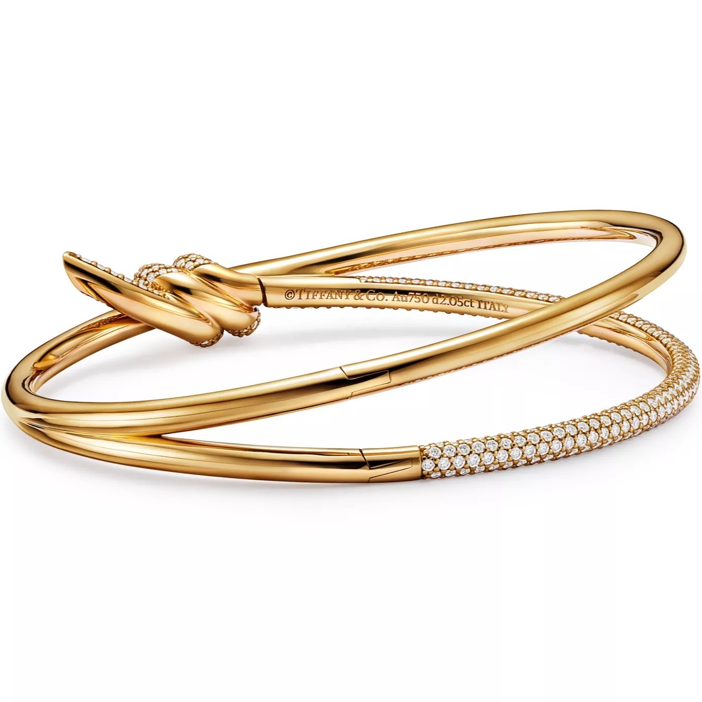 Vòng tay nữ vàng Tiffany Knot Double Row Hinged Bangle in Yellow Gold with Diamonds 1
