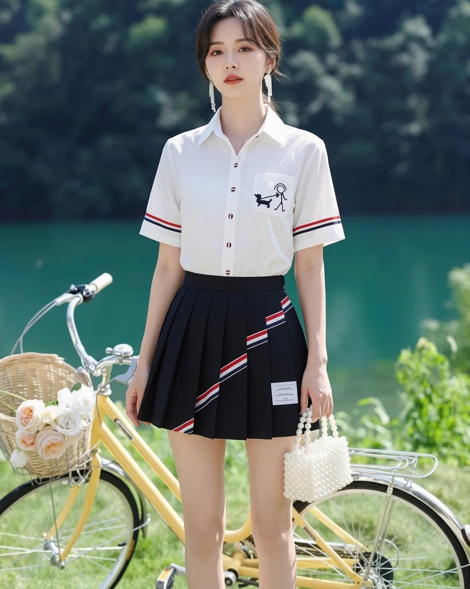 Áo sơ mi nữ trắng phom ngắn họa tiết limited Thom Browne 2