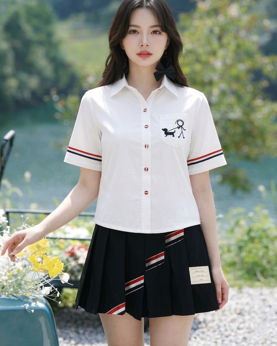 Áo sơ mi nữ trắng phom ngắn họa tiết limited Thom Browne 3