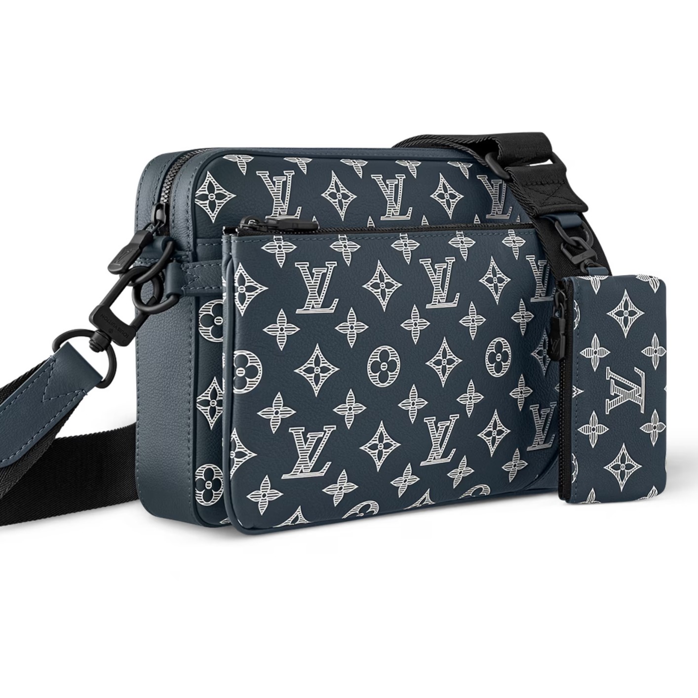 TÚI ĐEO CHÉO LV LOUIS VUITTON TRIO MESSENGER MONOGRAM SHADOW CALF LEATHER NAVY BLUE 2