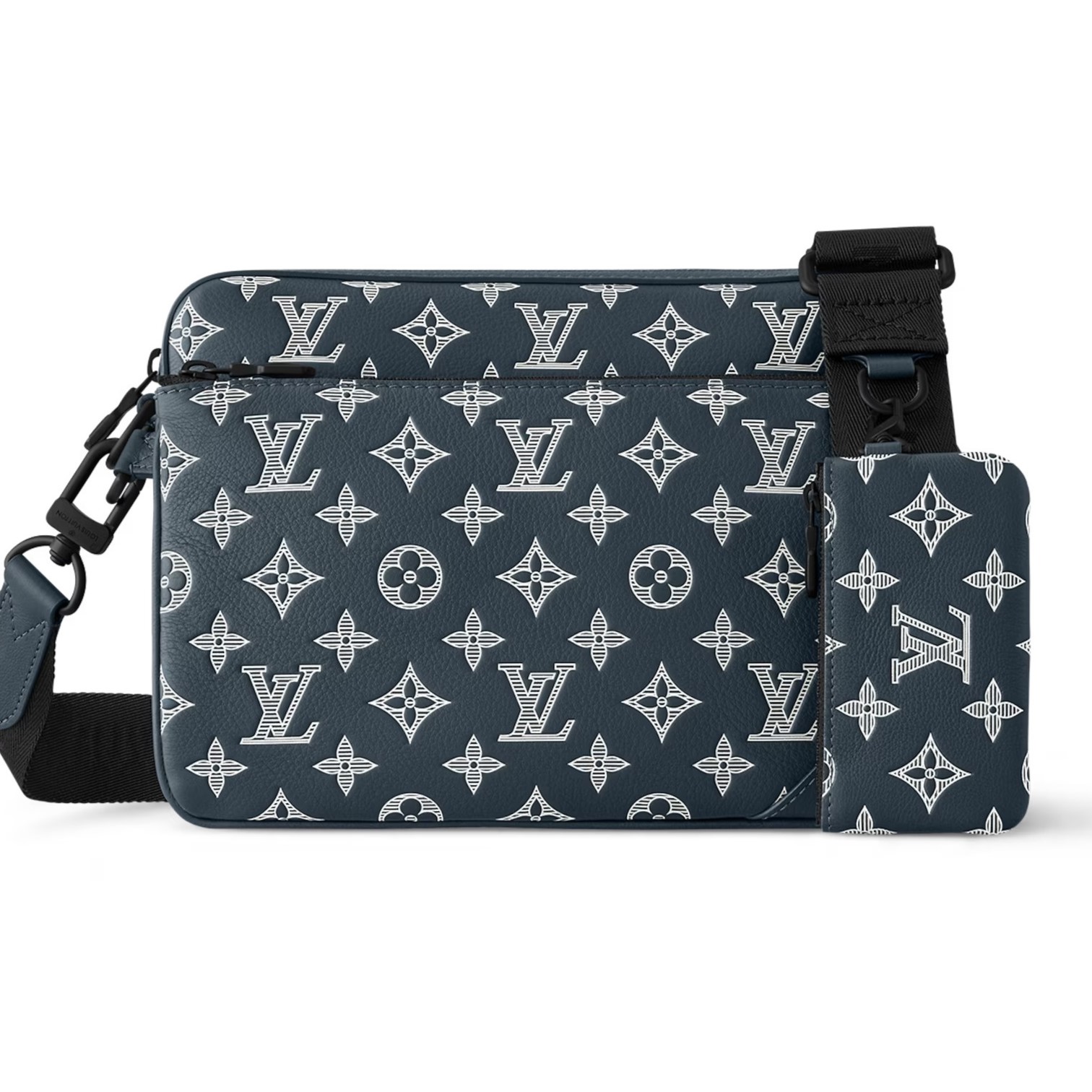 TÚI ĐEO CHÉO LV LOUIS VUITTON TRIO MESSENGER MONOGRAM SHADOW CALF LEATHER NAVY BLUE 3