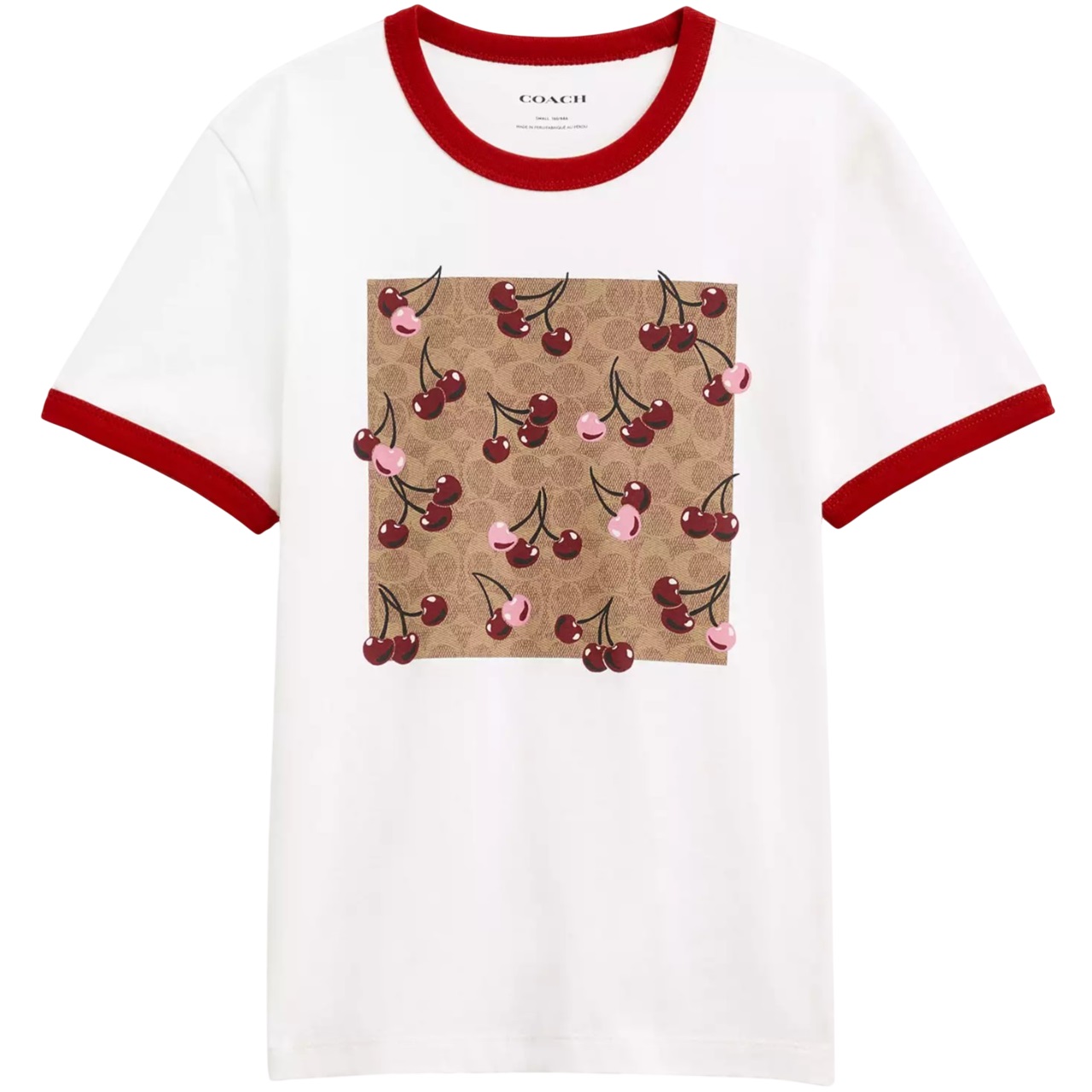 Áo thun nữ trắng Coach Signature Square Cherry T Shirt In Organic Cotton CZ064 1