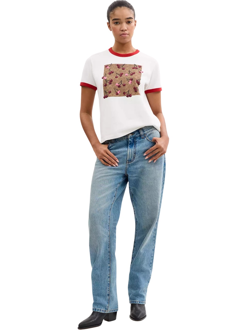 Áo thun nữ trắng Coach Signature Square Cherry T Shirt In Organic Cotton CZ064 2