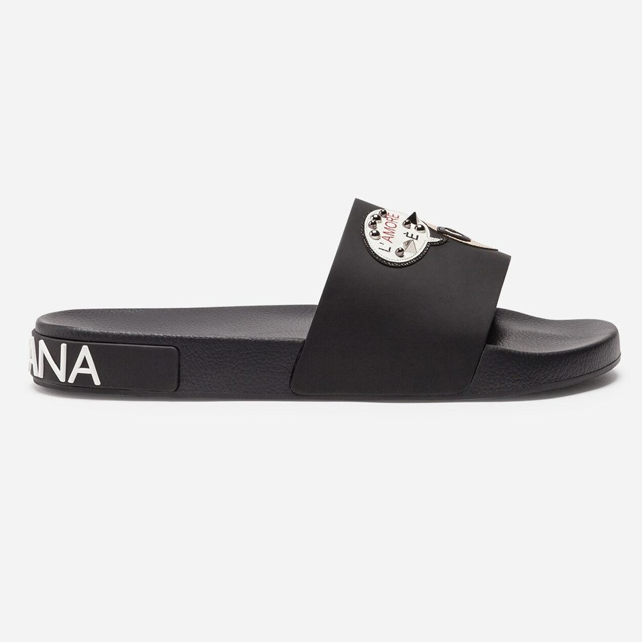 DÉP RUBBER AND CALFSKIN SLIDERS WITH PATCHES OF THE DESIGNERS BLACK – DOLCE & GABBANA MEN 2