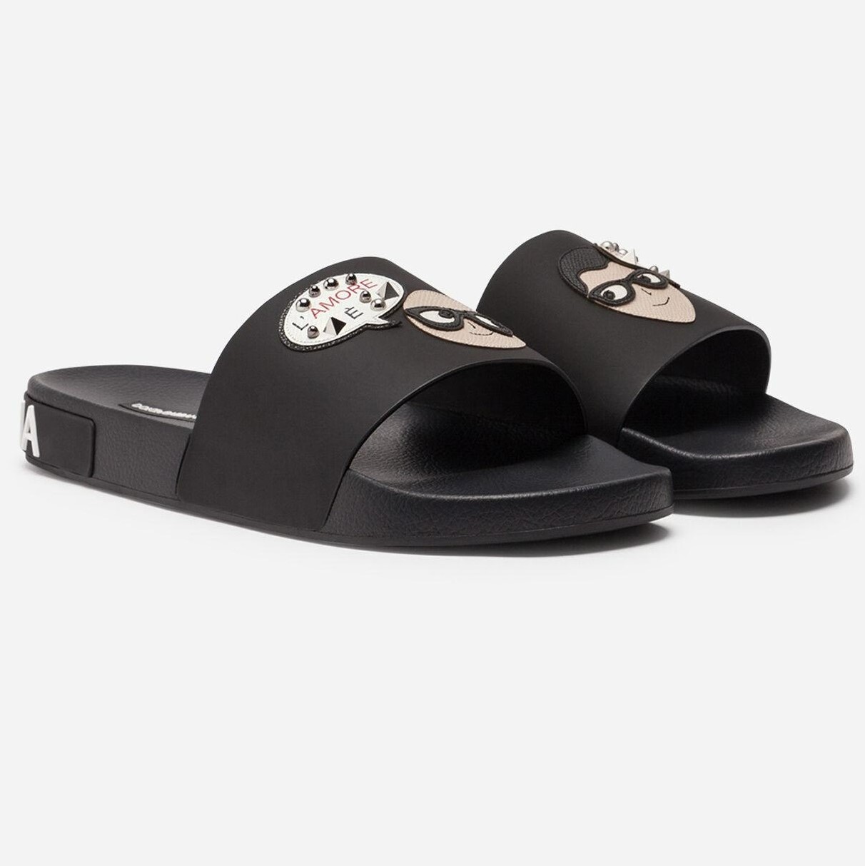 DÉP RUBBER AND CALFSKIN SLIDERS WITH PATCHES OF THE DESIGNERS BLACK – DOLCE & GABBANA MEN 3