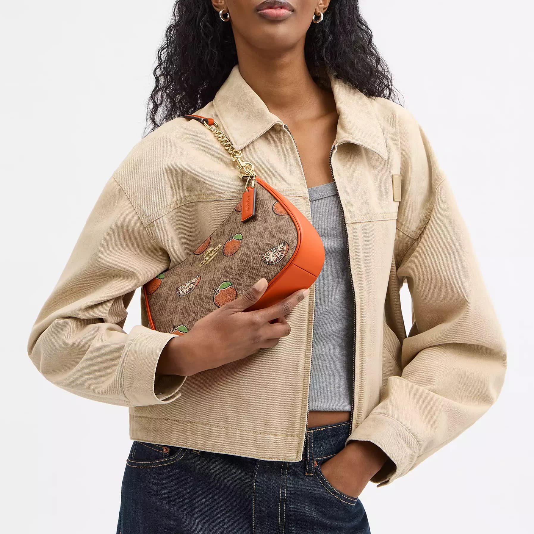 Túi đeo chéo Coach Teri Shoulder Bag In Signature Canvas With Orange Print CAL80 10