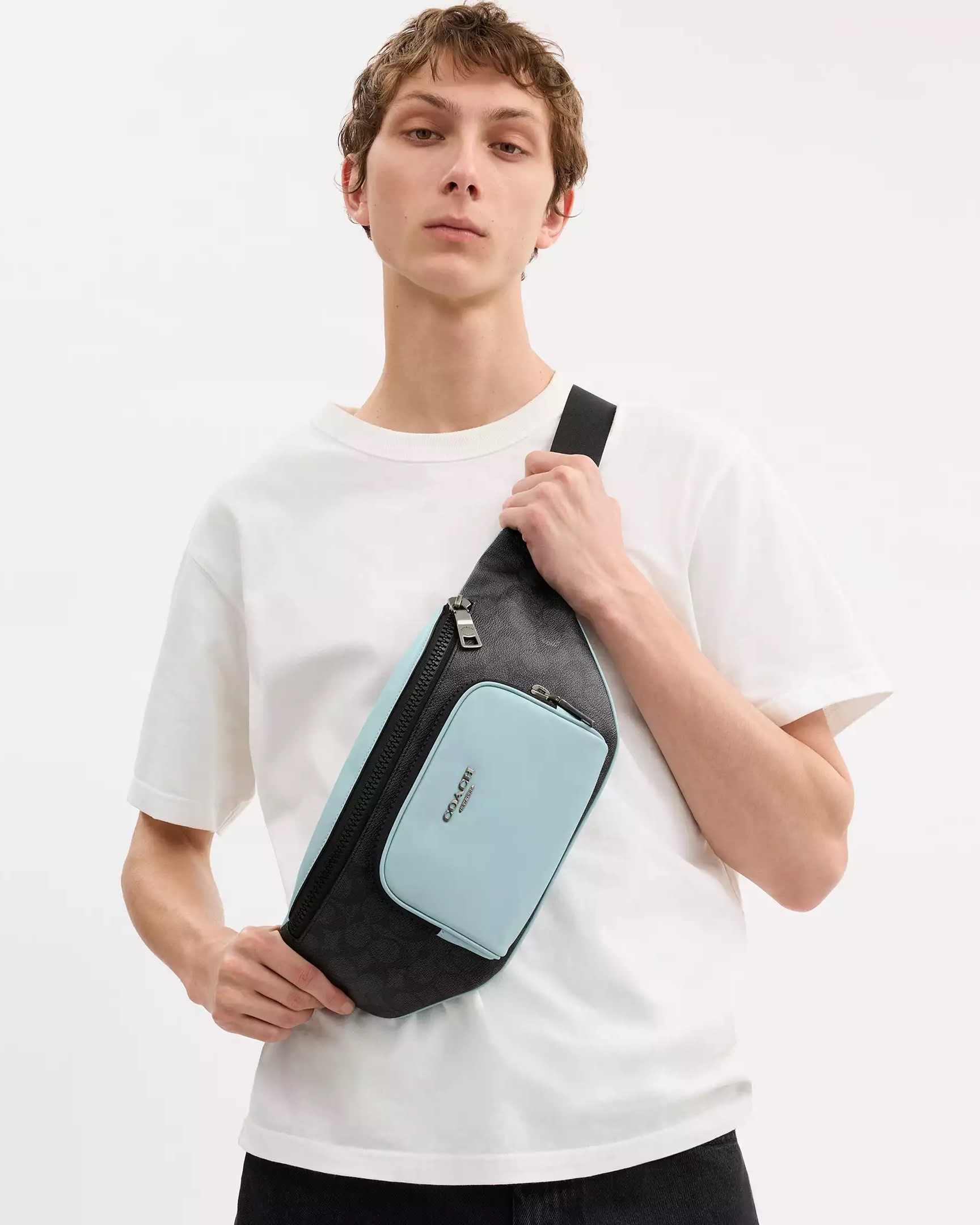 Túi bao tử Coach Racera Belt Bag In Colorblock Signature Canvas Light Blue Multi CAJ77 5