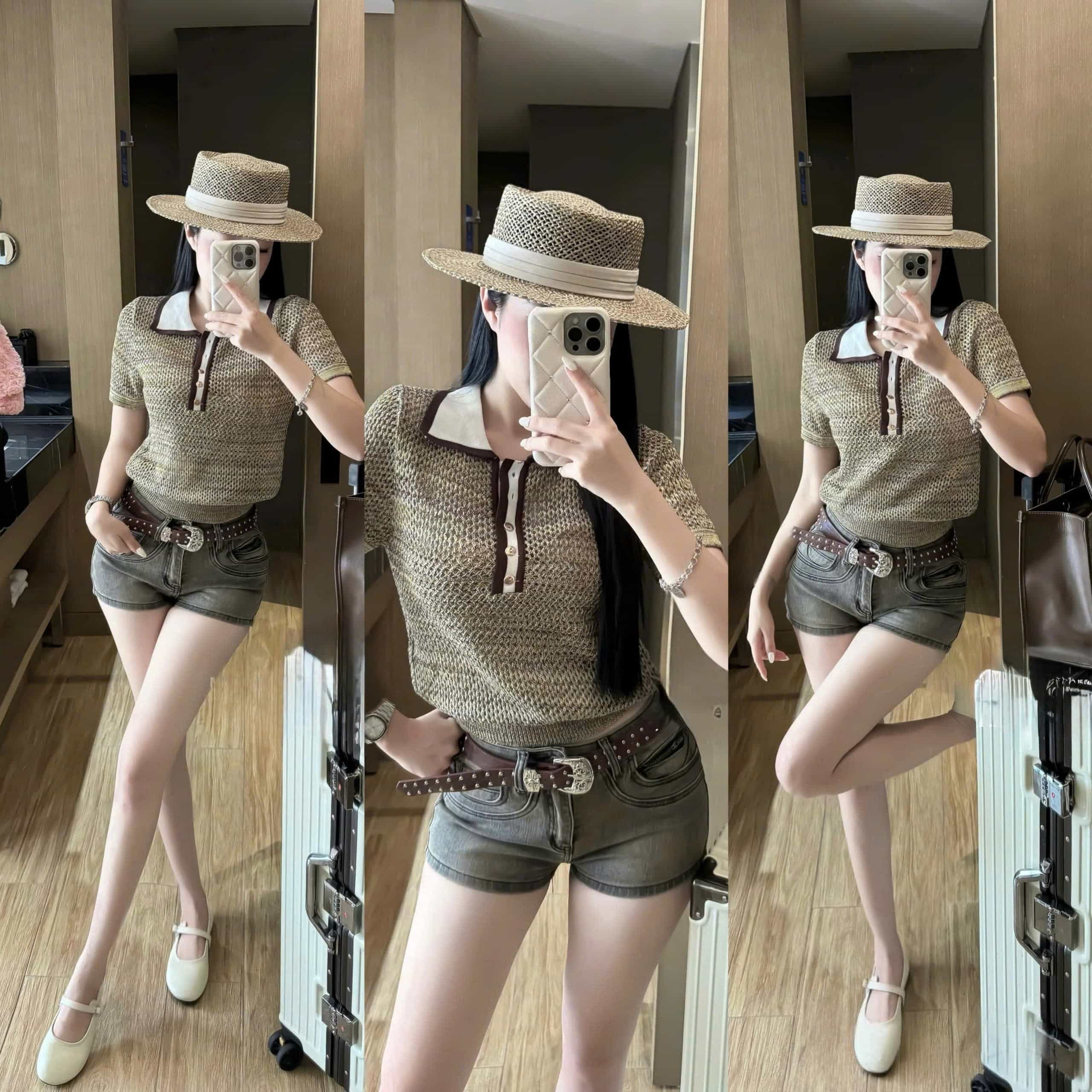 Áo lưới nữ tay ngắn xanh Chanel 10