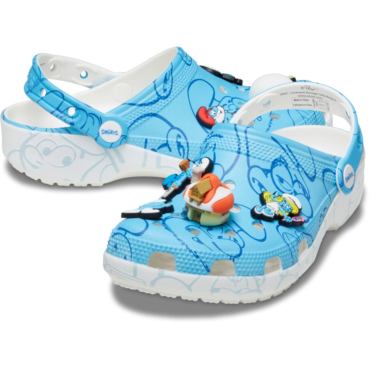 Giày xanh dương Crocs Smurfs Classic Clog Allover Smurfs Print 4