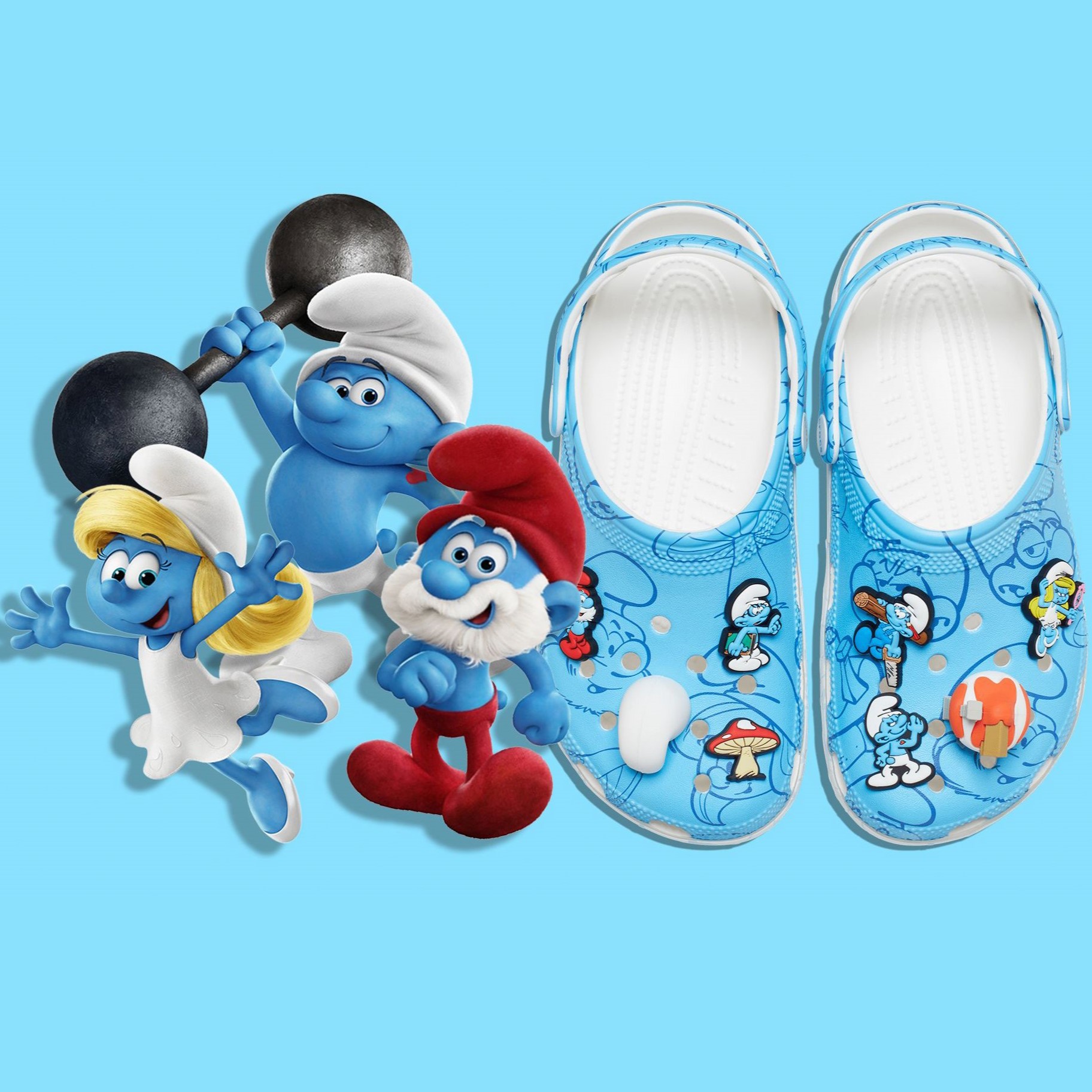 Giày xanh dương Crocs Smurfs Classic Clog Allover Smurfs Print 11