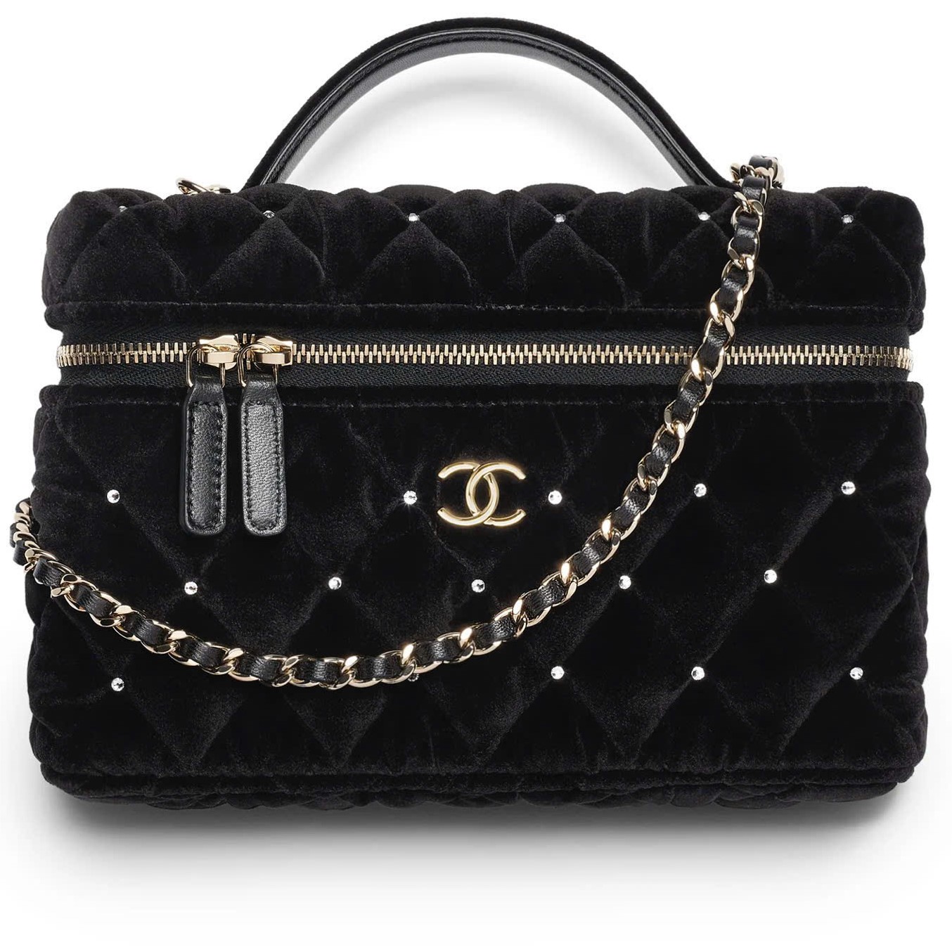 Túi xách Chanel Vanity with Chain Velvet Diamanté Gold-Tone Metal 1