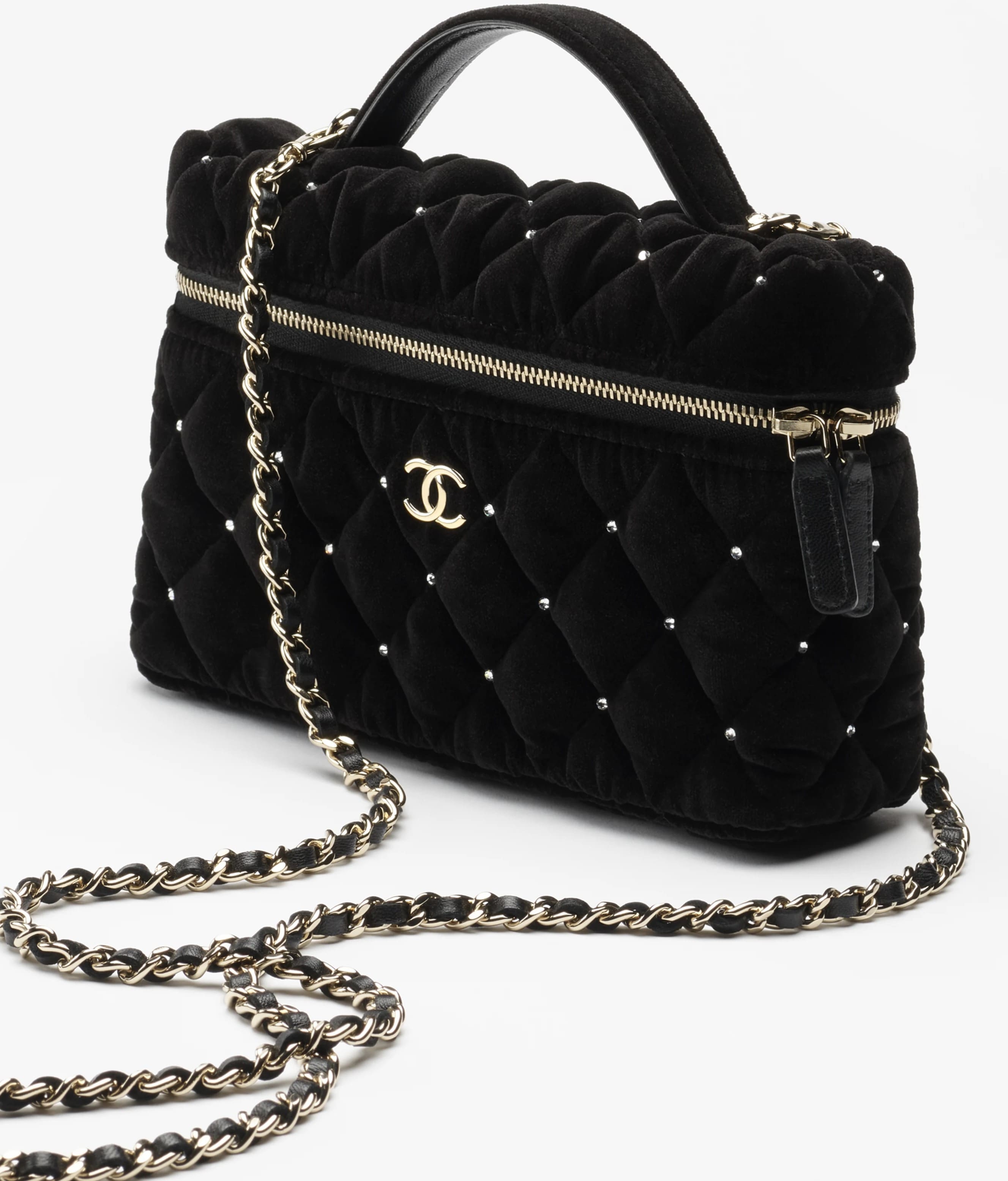 Túi xách Chanel Vanity with Chain Velvet Diamanté Gold-Tone Metal 5