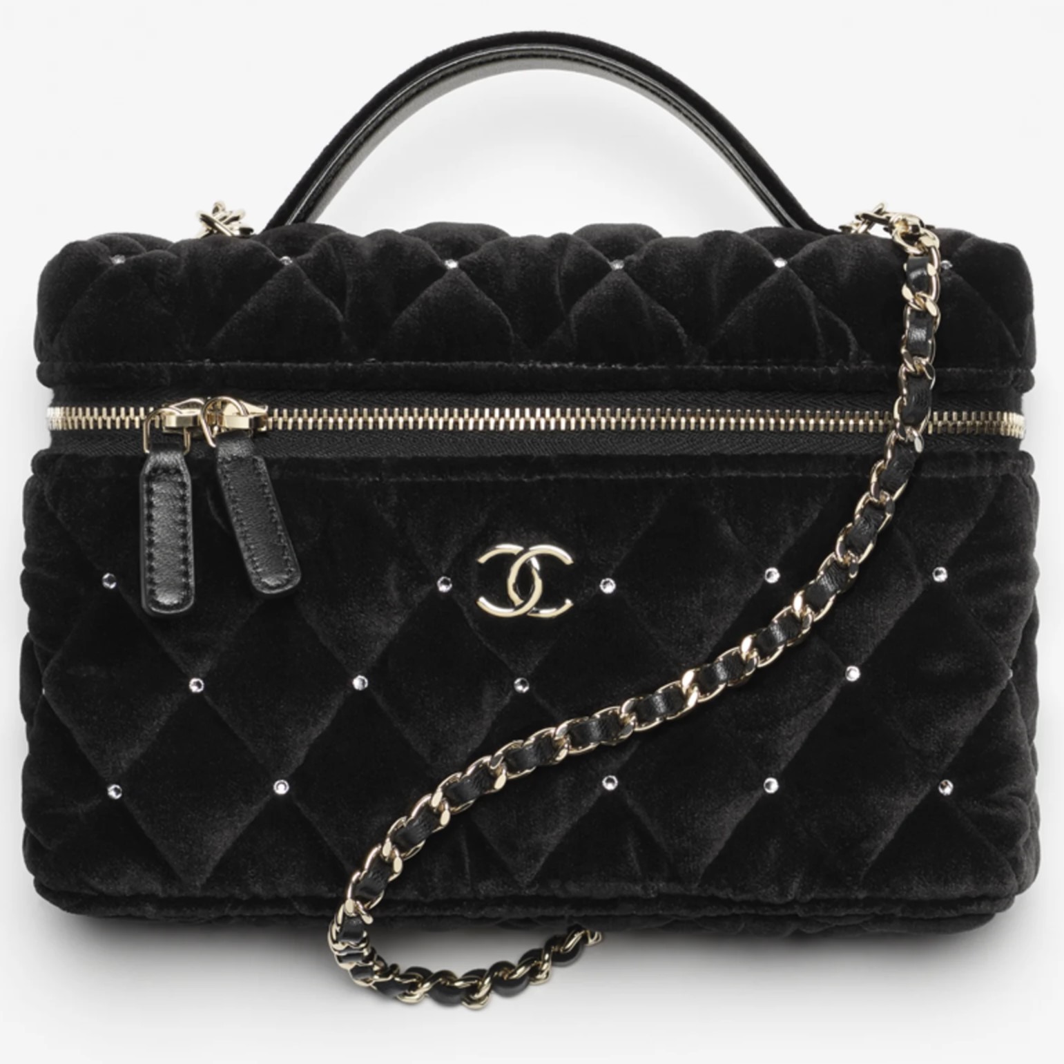 Túi xách Chanel Vanity with Chain Velvet Diamanté Gold-Tone Metal 6