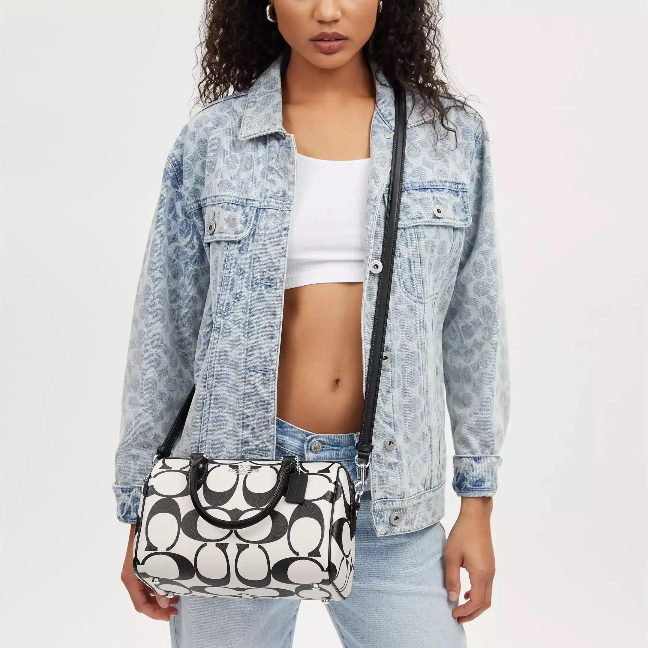Túi xách dáng trống Coach Rowan Satchel In Signature Canvas Chalk Multi CP089 2