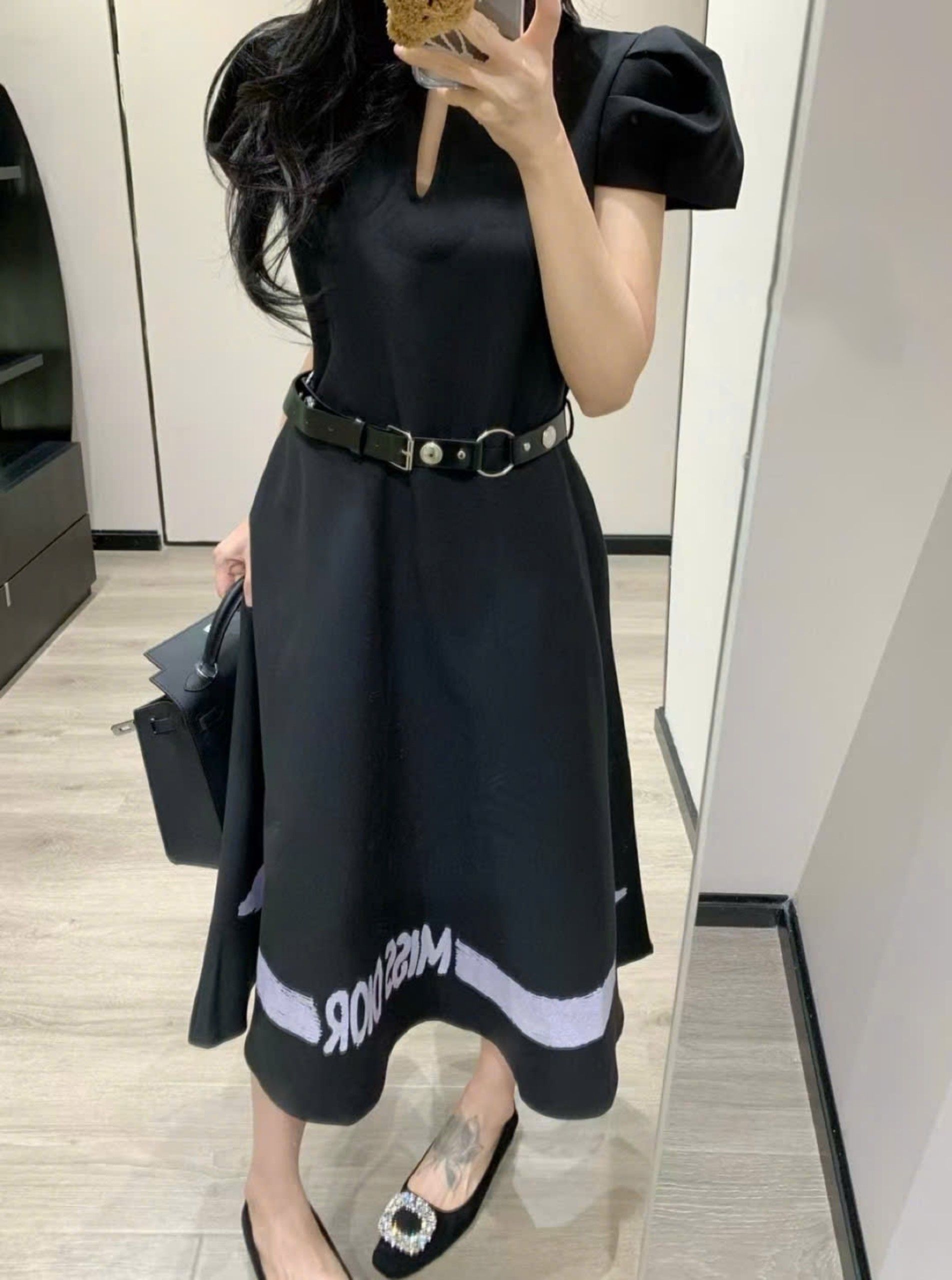 Đầm nữ thời trang dài xòe nữ Dior kèm thắt lưng 12