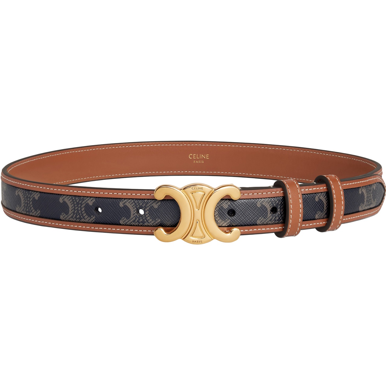 Thắt lưng Celine Medium Triomphe Belt in Triomphe Canvas and Calfskin Tan 2