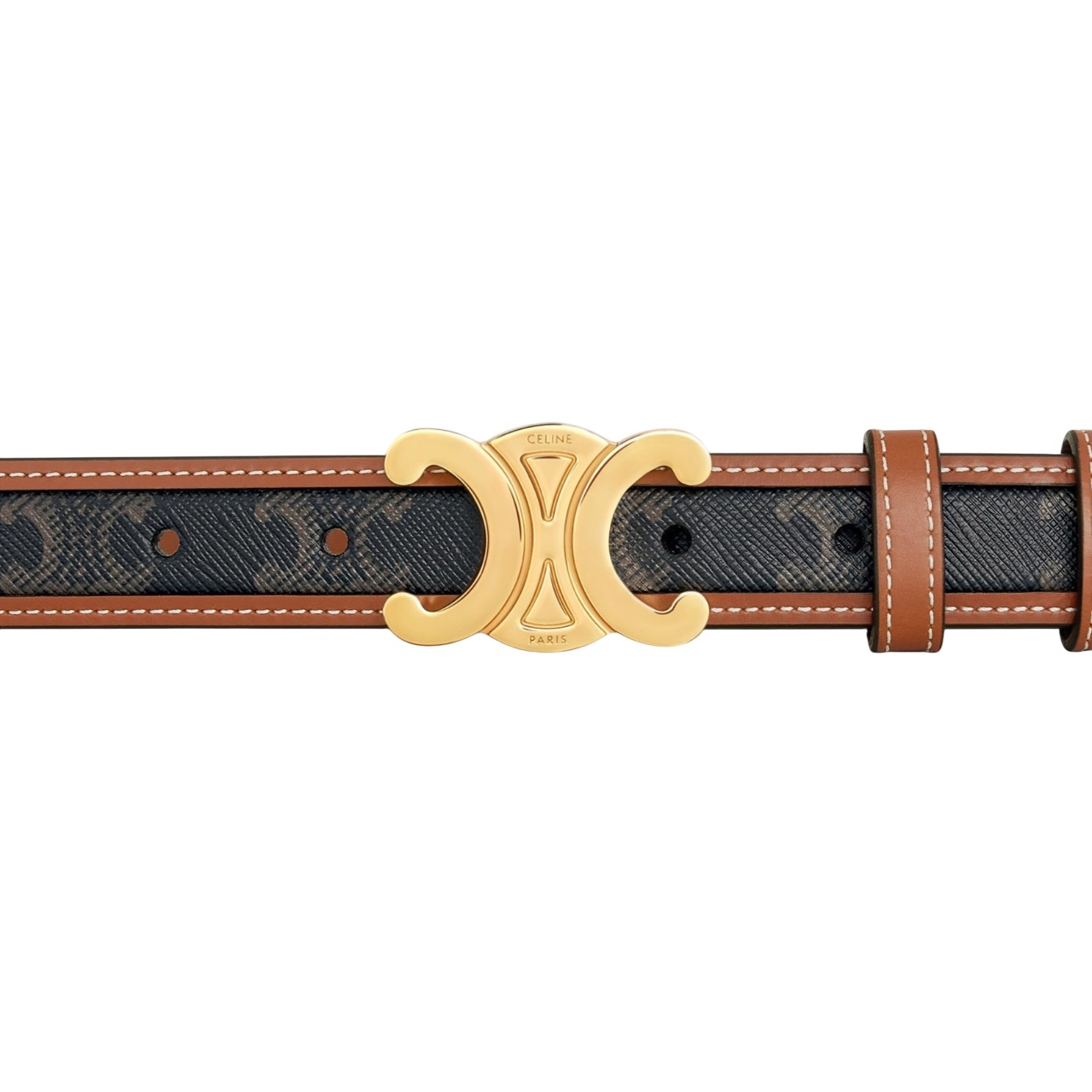 Thắt lưng Celine Medium Triomphe Belt in Triomphe Canvas and Calfskin Tan 3