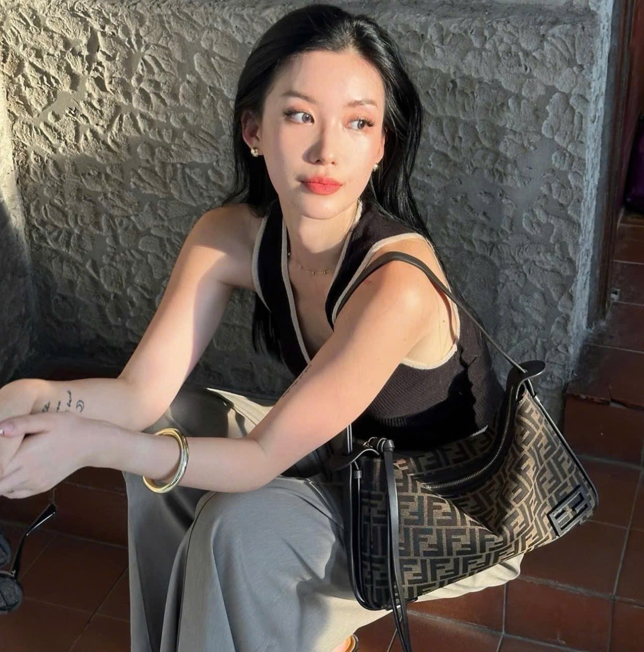 Túi nữ Simply Fendi Brown FF Jacquard Fabric Mini Bag 4