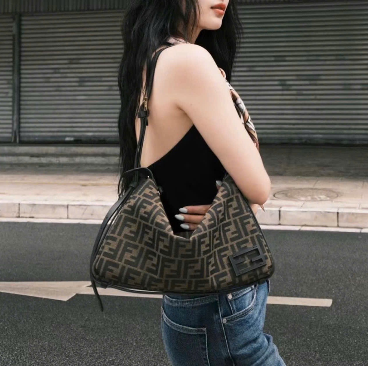 Túi nữ Simply Fendi Brown FF Jacquard Fabric Mini Bag 7
