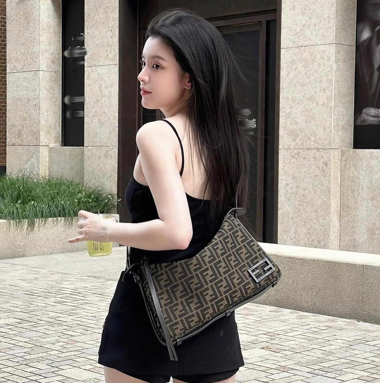 Túi nữ Simply Fendi Brown FF Jacquard Fabric Mini Bag 11