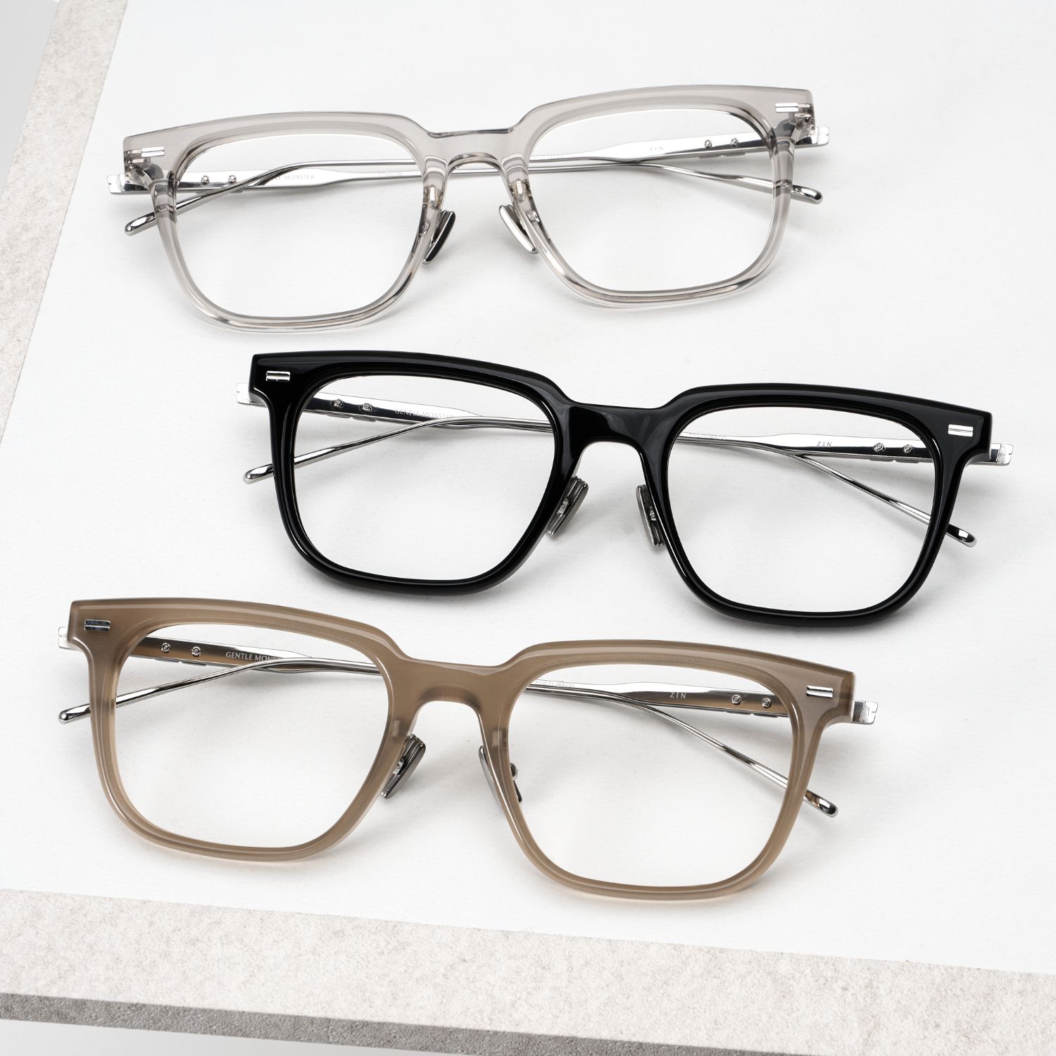 Kính mát gọng cận Gentle Monster Zin GC7 Clear Lenses Square Shape Translucent Gray Acetate Frame 12