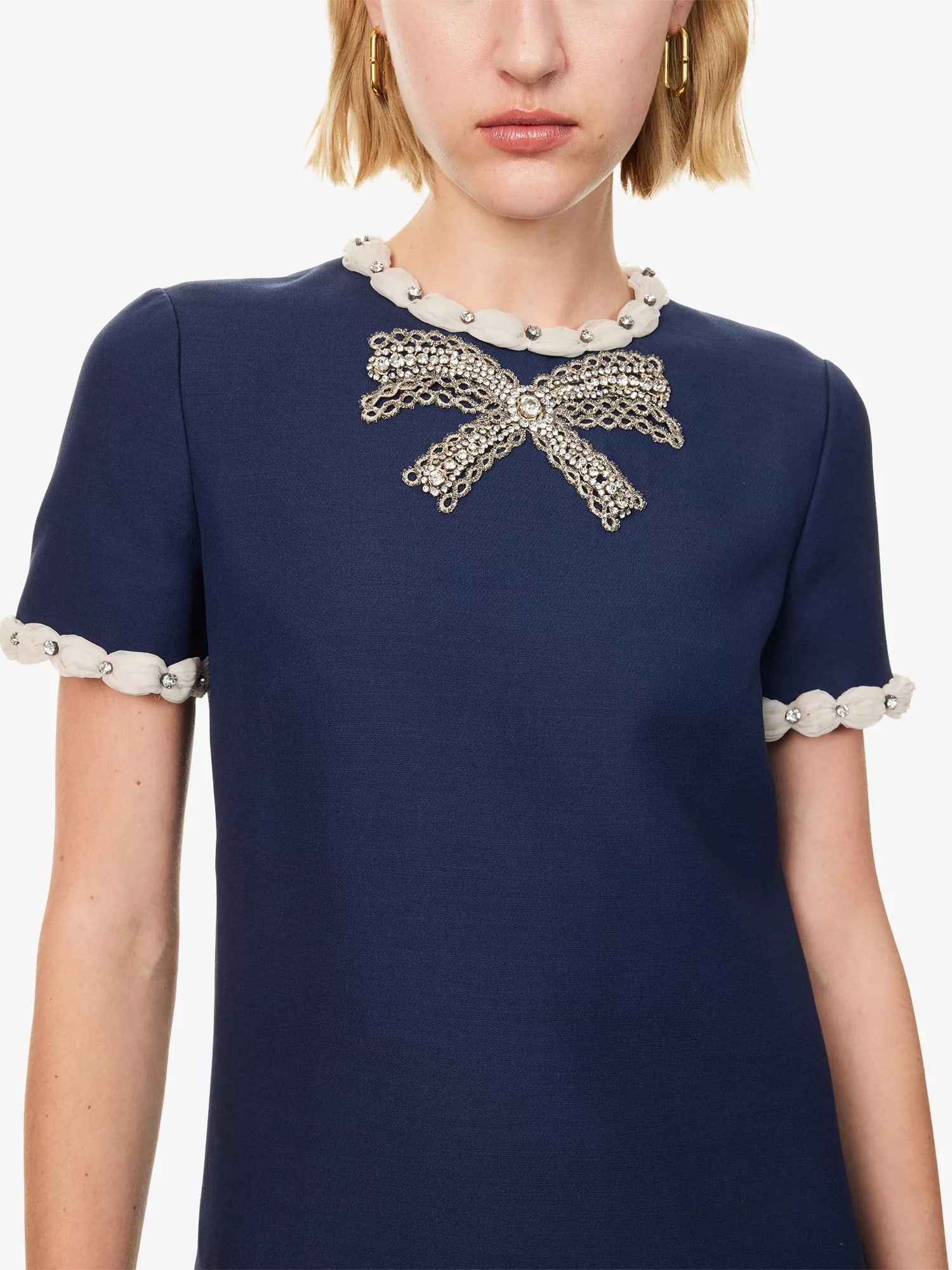 Áo Đầm Valentino Embroidered Crepe Couture Short Dress Indigo 1