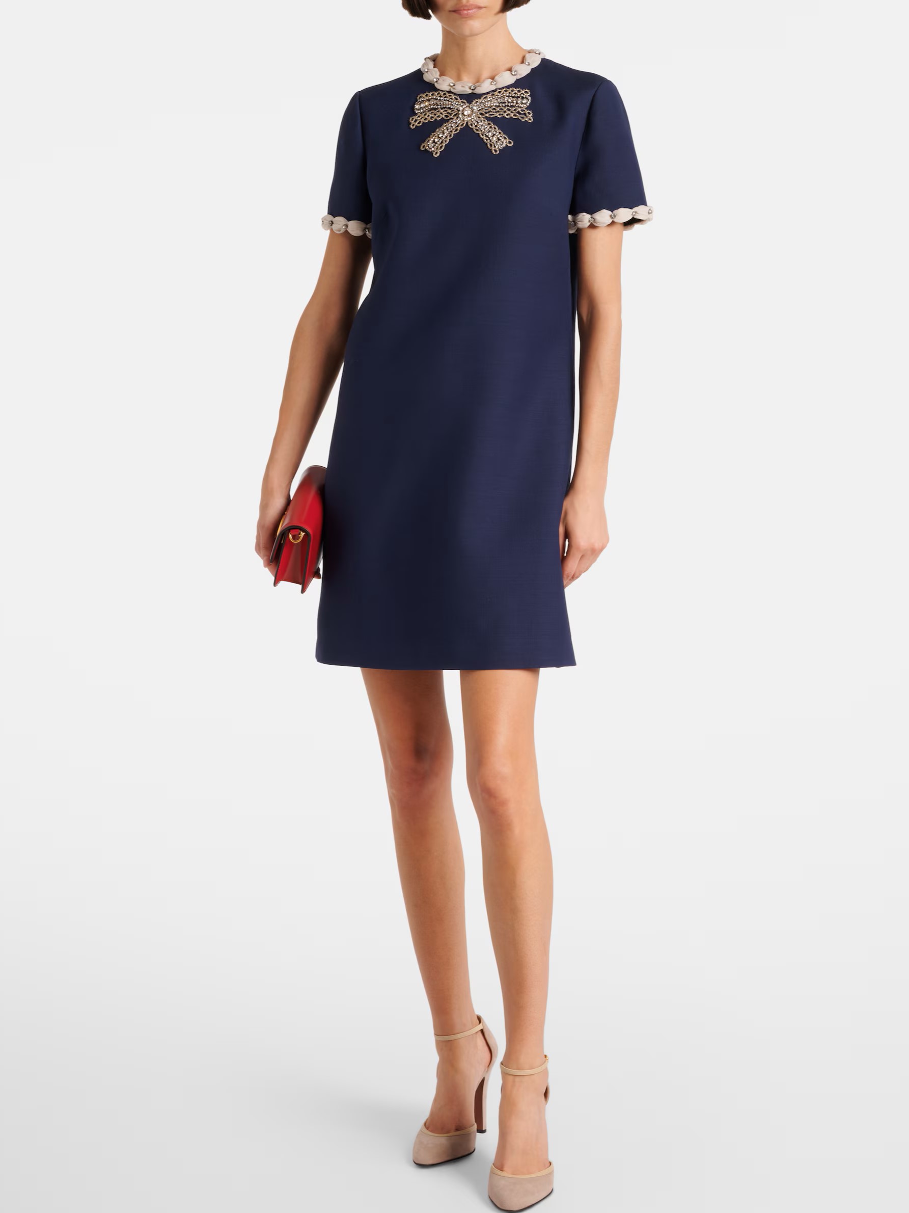 Áo Đầm Valentino Embroidered Crepe Couture Short Dress Indigo 5
