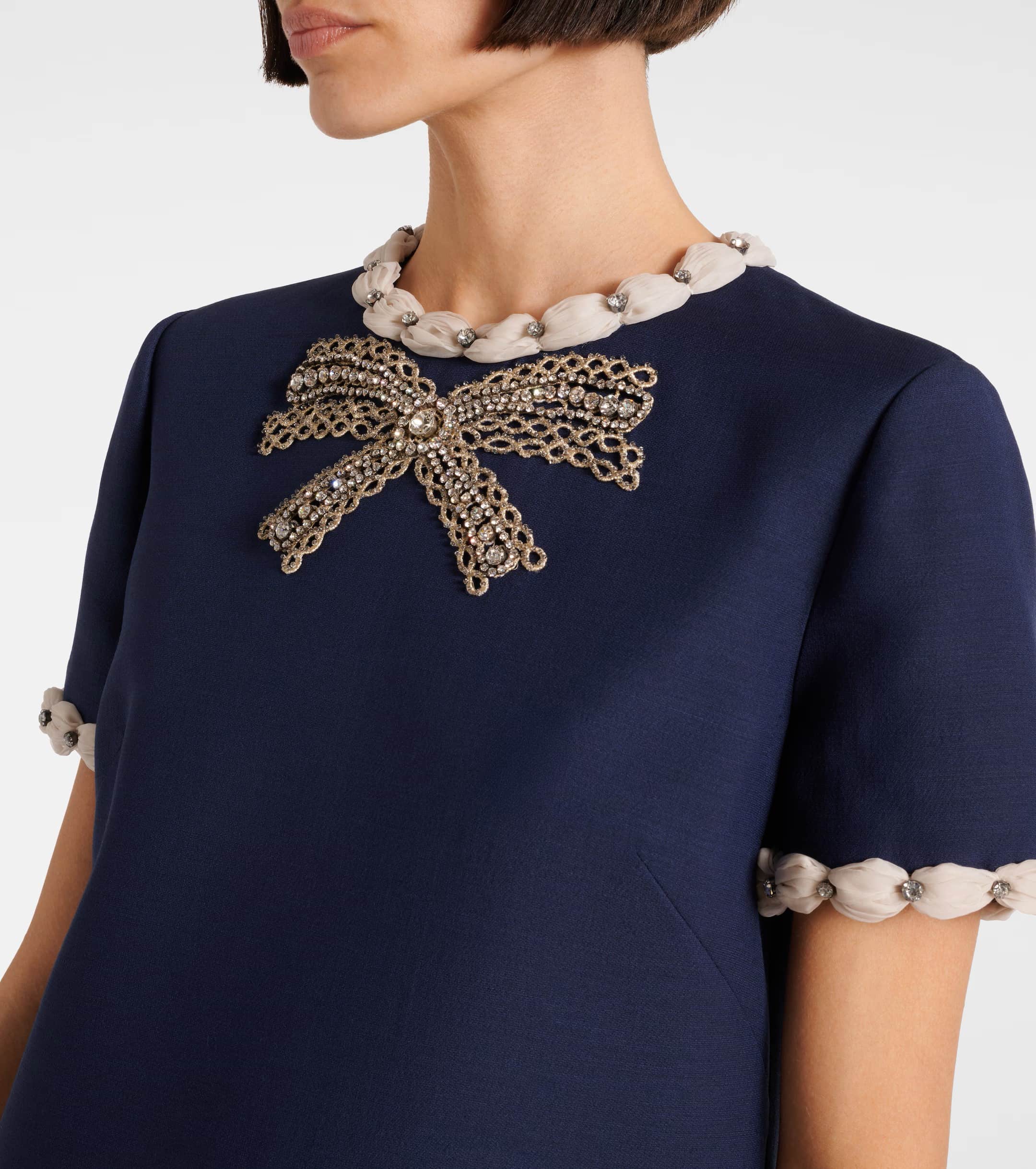 Áo Đầm Valentino Embroidered Crepe Couture Short Dress Indigo 4