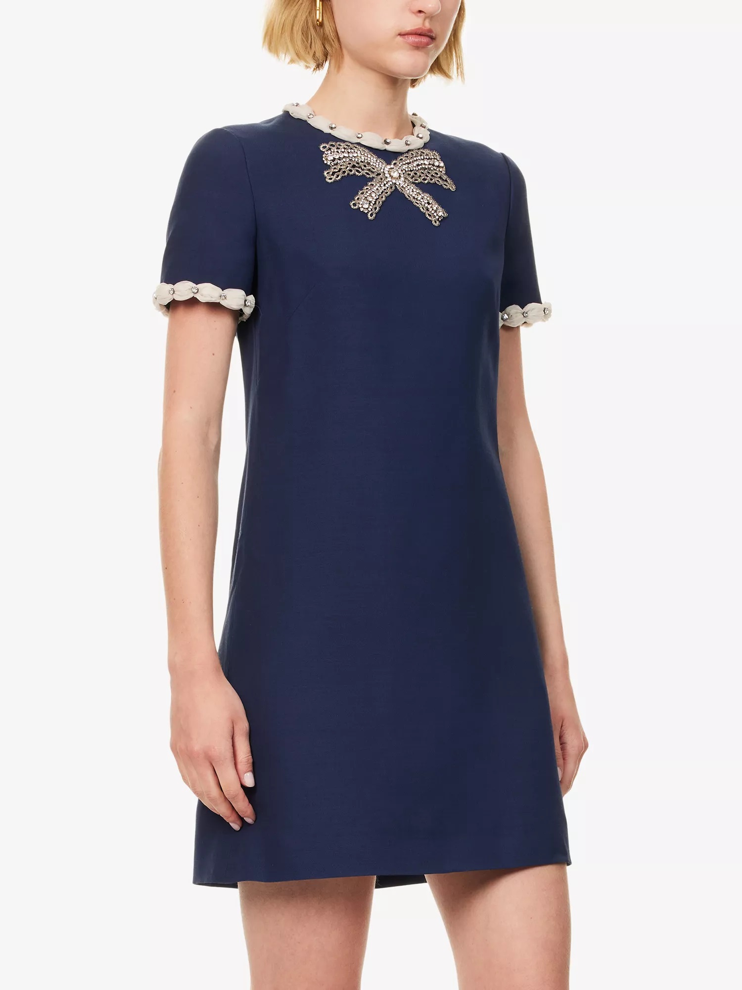 Áo Đầm Valentino Embroidered Crepe Couture Short Dress Indigo 7