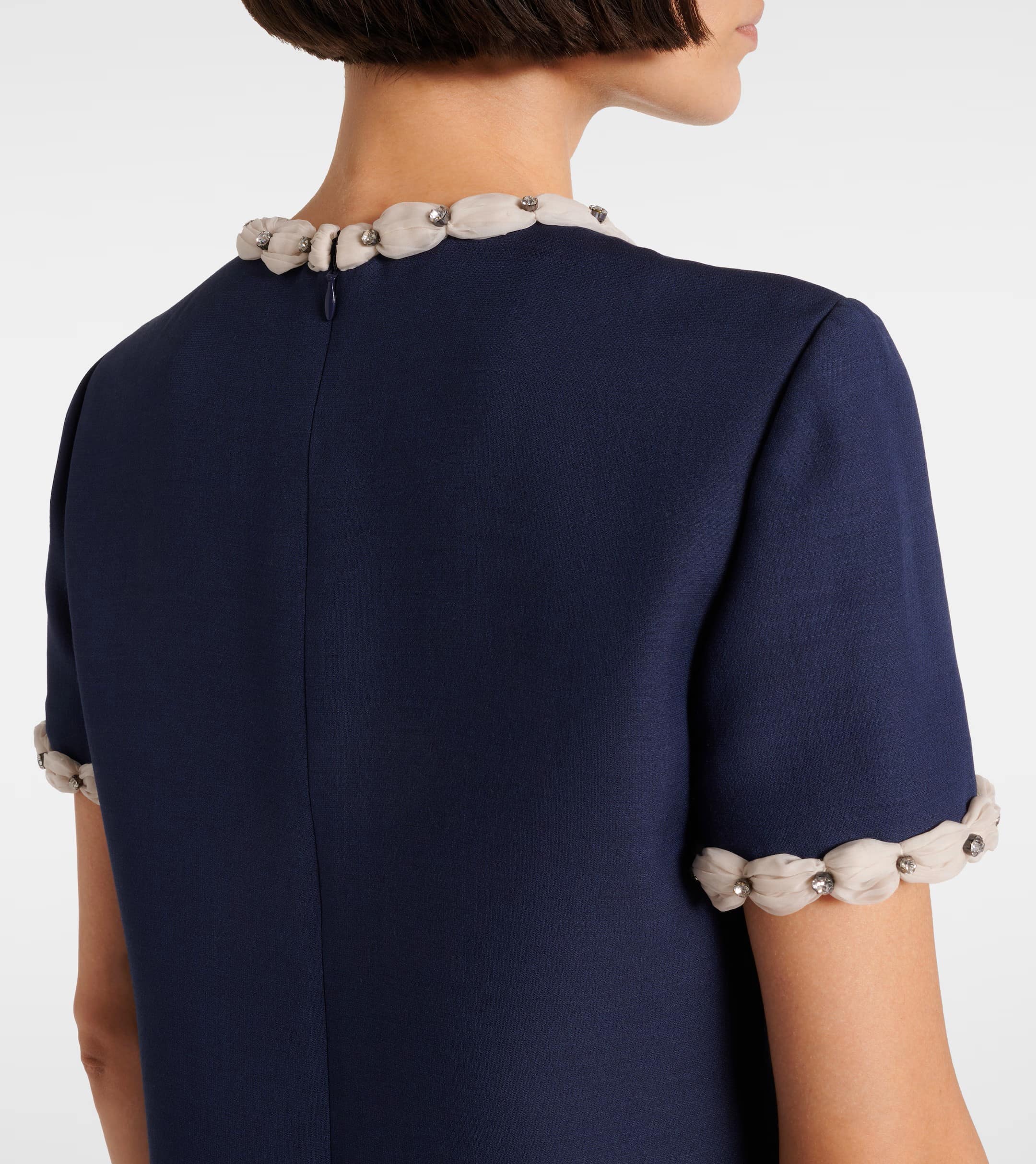 Áo Đầm Valentino Embroidered Crepe Couture Short Dress Indigo 10
