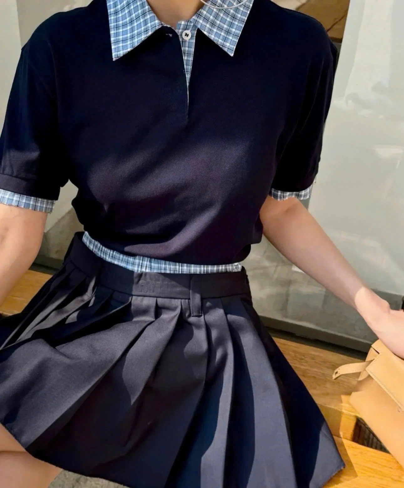 Combo áo váy Miu Miu viền xanh 2