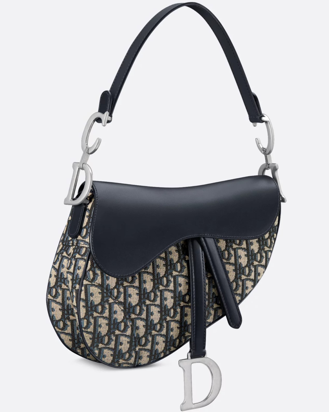 Túi đeo chéo nữ Dior yên ngựa Saddle Bag with Strap Blue Dior Oblique Jacquard and Smooth Calfskin 1