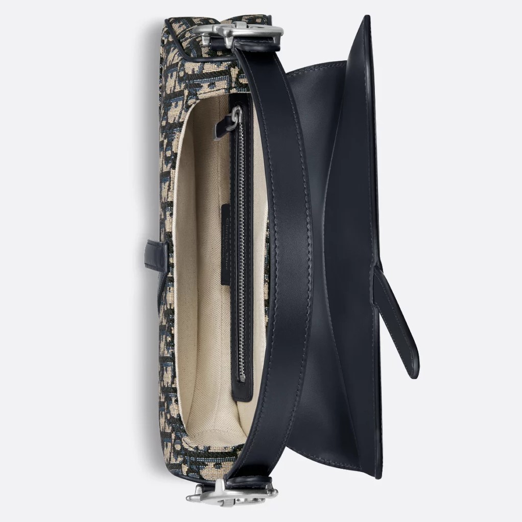 Túi đeo chéo nữ Dior yên ngựa Saddle Bag with Strap Blue Dior Oblique Jacquard and Smooth Calfskin 2
