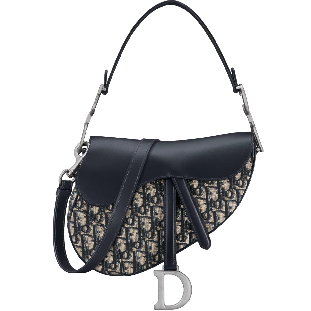 Túi đeo chéo nữ Dior yên ngựa Saddle Bag with Strap Blue Dior Oblique Jacquard and Smooth Calfskin 4