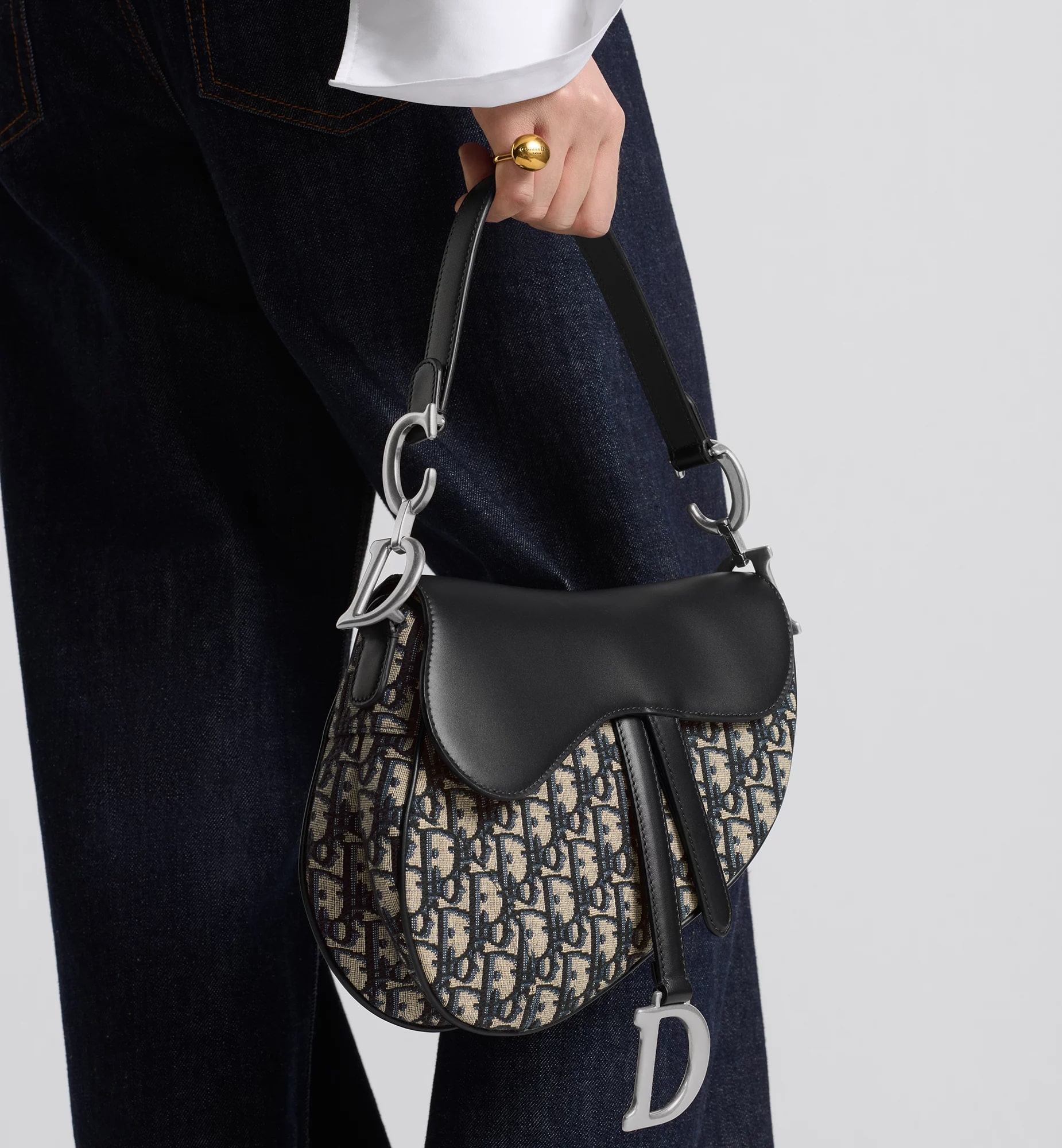 Túi đeo chéo nữ Dior yên ngựa Saddle Bag with Strap Blue Dior Oblique Jacquard and Smooth Calfskin 8