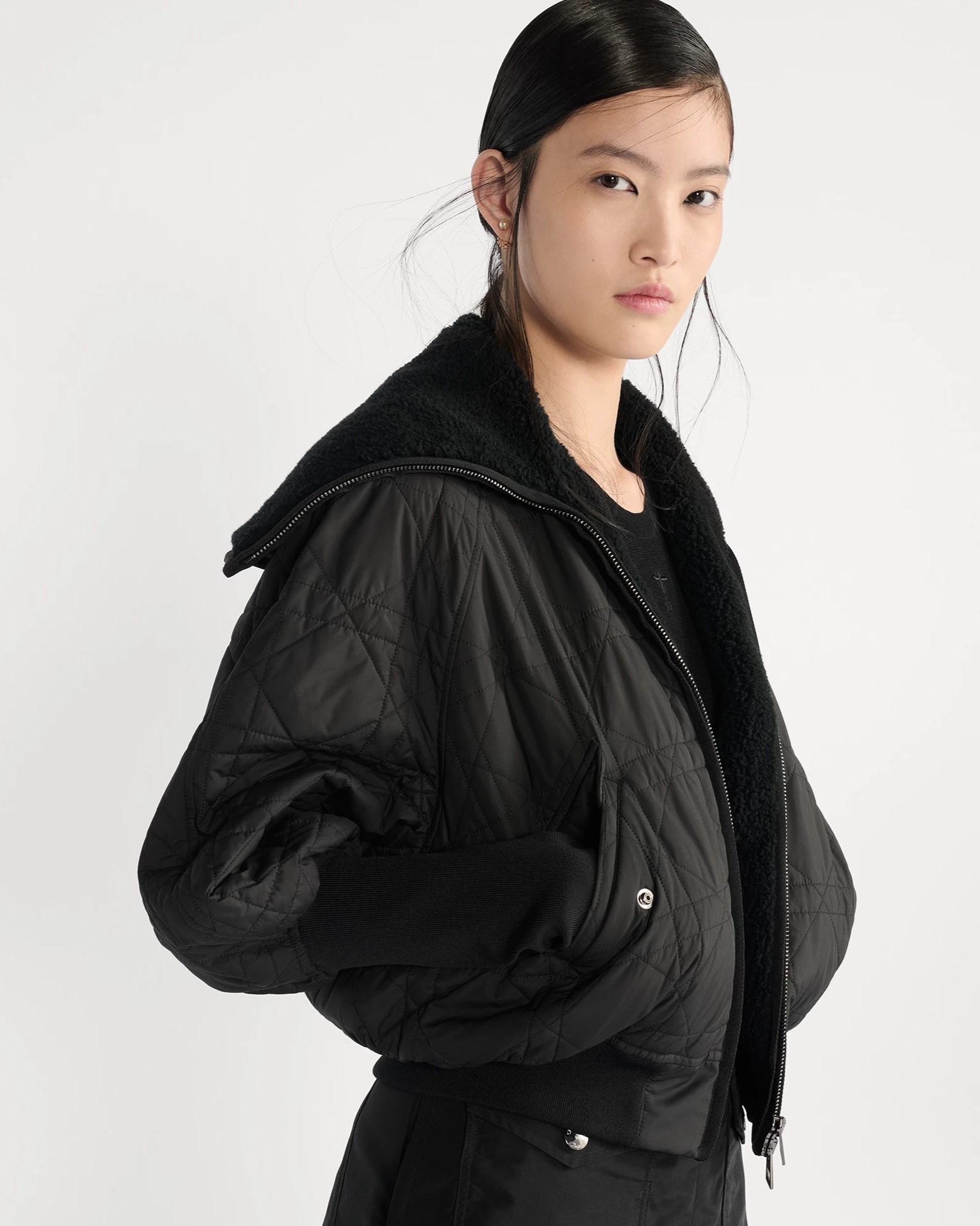 Áo khoác tay dài Dior Macrocannage Jacket Black Quilted Technical Taffeta 6