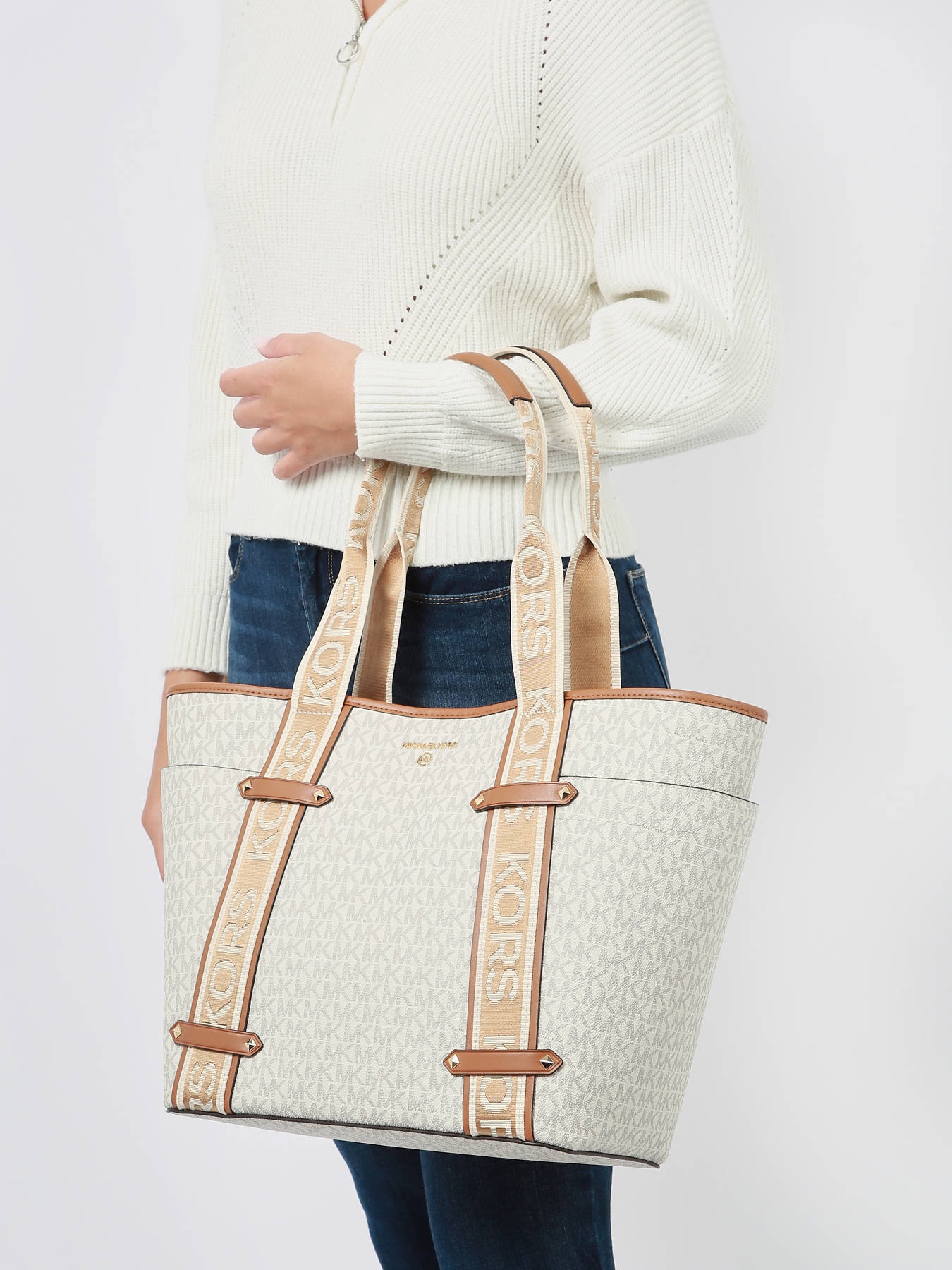 Túi xách Michael Kors Maeve Large Monogram Tote Bag Vanilla White 30T2G5VT3B149 9