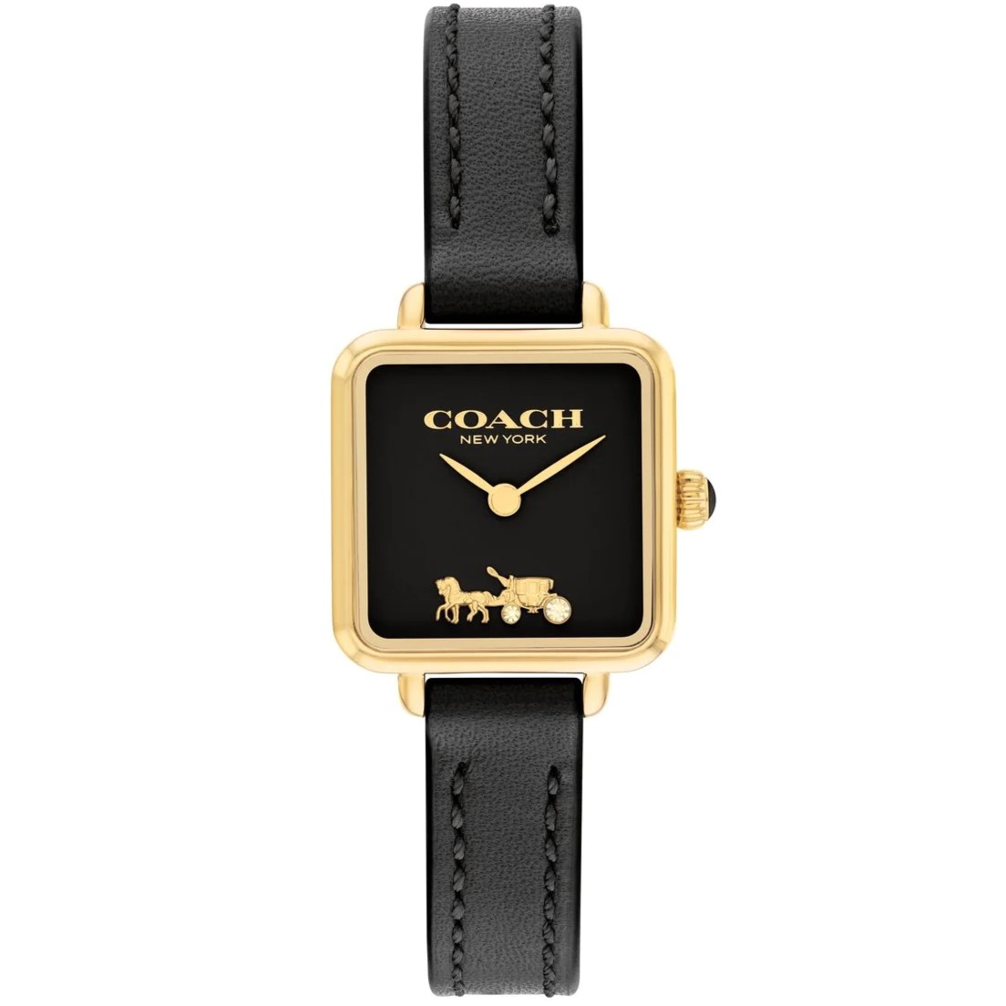 ĐỒNG HỒ NỮ DÂY DA ĐEN COACH CASS SIGNATURE HORSE AND CARRIAGE ION-PLATED GOLDTONE STEEL AND BLACK LEATHER STRAP WATCH 14504225 2